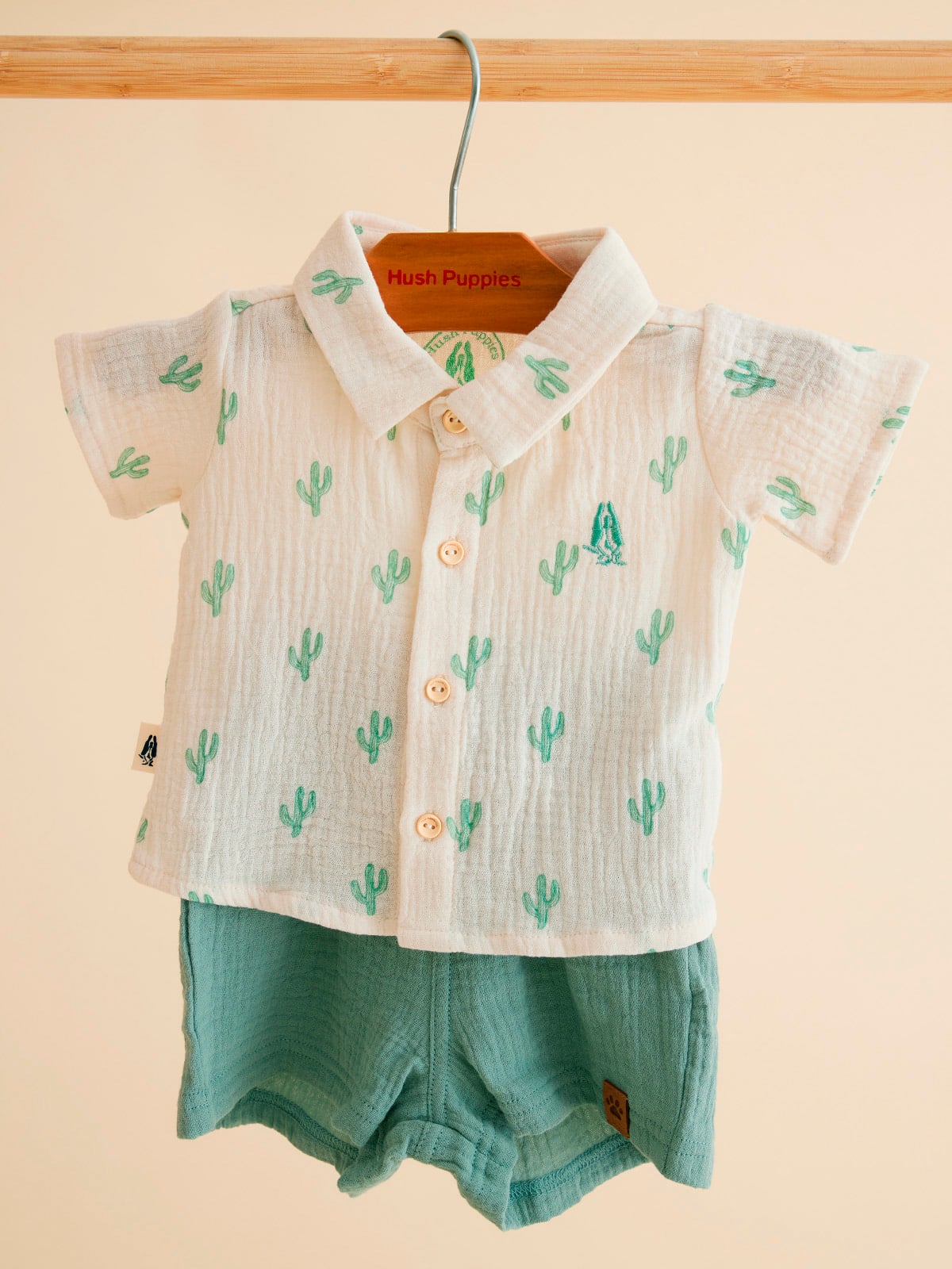 SET PARA BEBE ALGODON NIÑO HUSH-PUPPIES KIDS OLIVA MEMO PANTALON CAMISA - 2