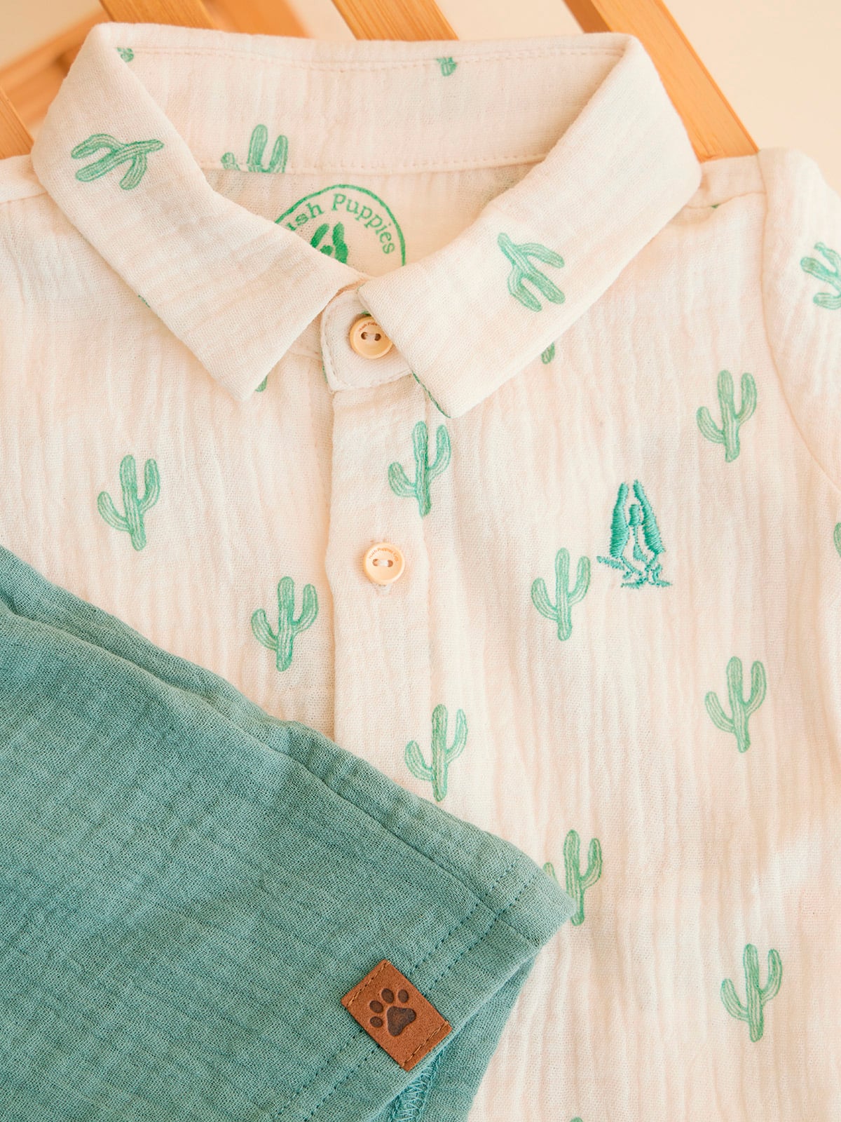 SET PARA BEBE ALGODON NIÑO HUSH-PUPPIES KIDS OLIVA MEMO PANTALON CAMISA - 4