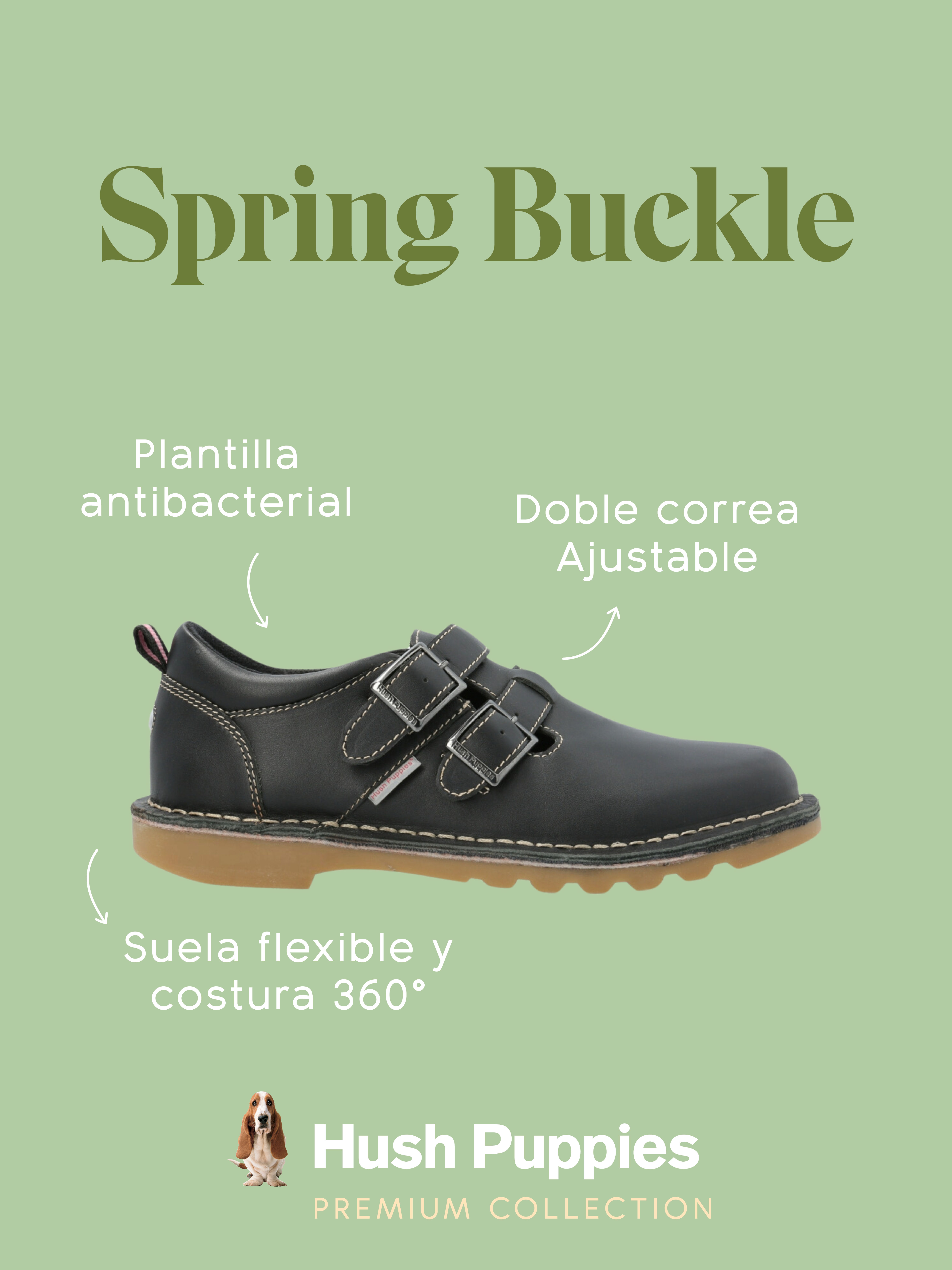 GUILLERMINA ESCOLAR CUERO NEGRO NIÑA SPRB HUSH PUPPIES - 2