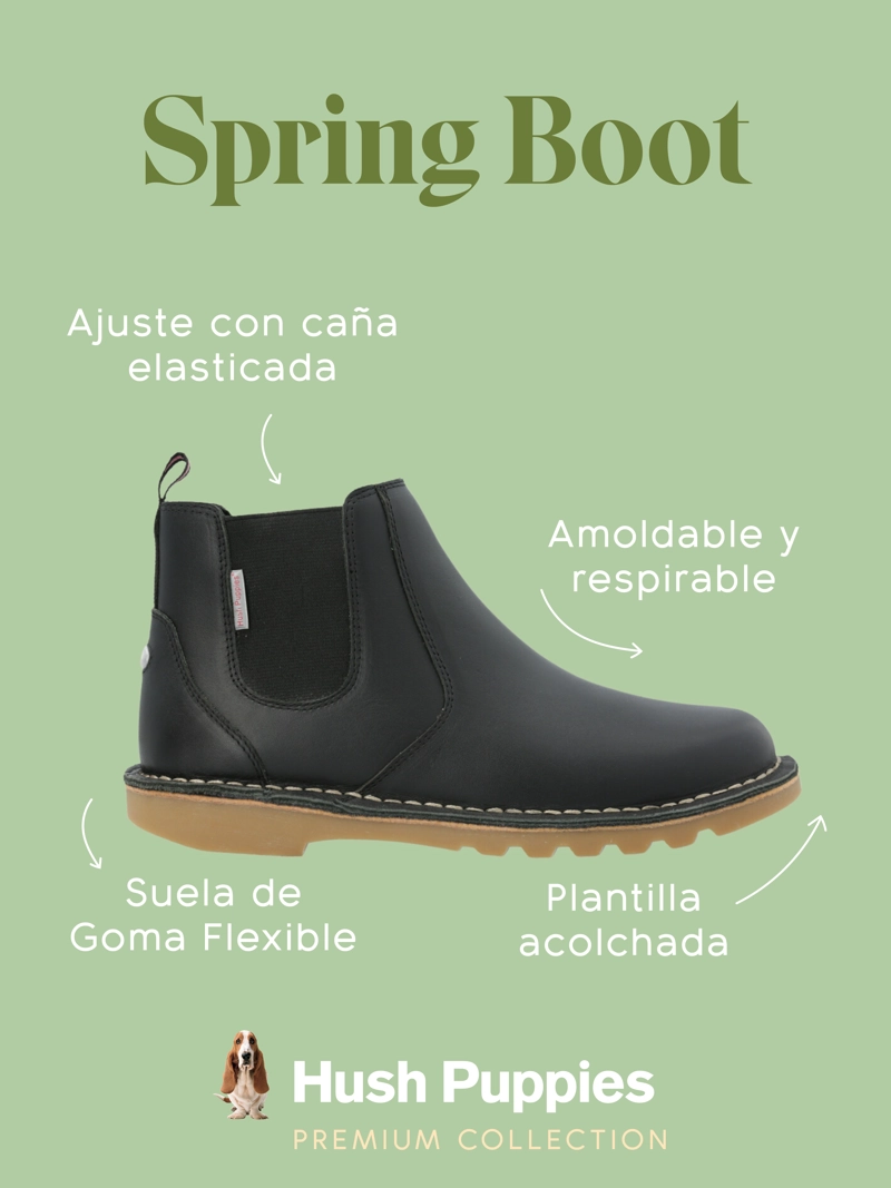 BOTIN ESCOLAR CUERO NEGRA NIÑA SPRING BOOT HUSH PUPPIES - 2
