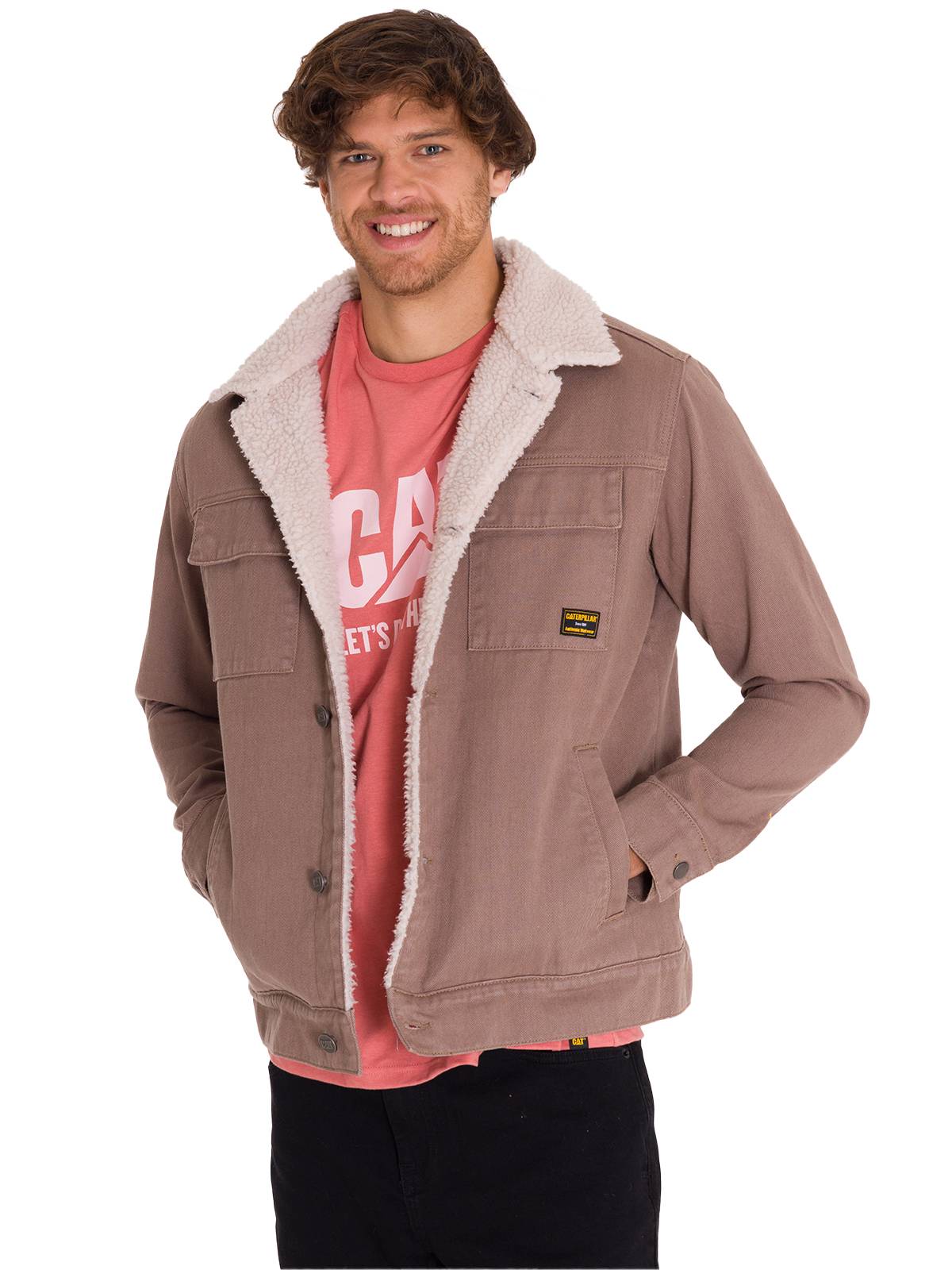 CHAQUETA ALGODÓN ORGÁNICO UNISEX CAT TAUPE SHERPA LINED WORK - 1