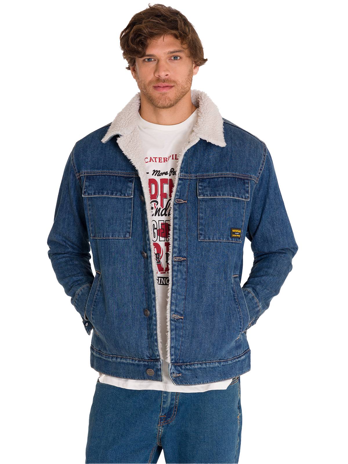CHAQUETA UNISEX CAT DENIM SHERPA LINED WORK - 1