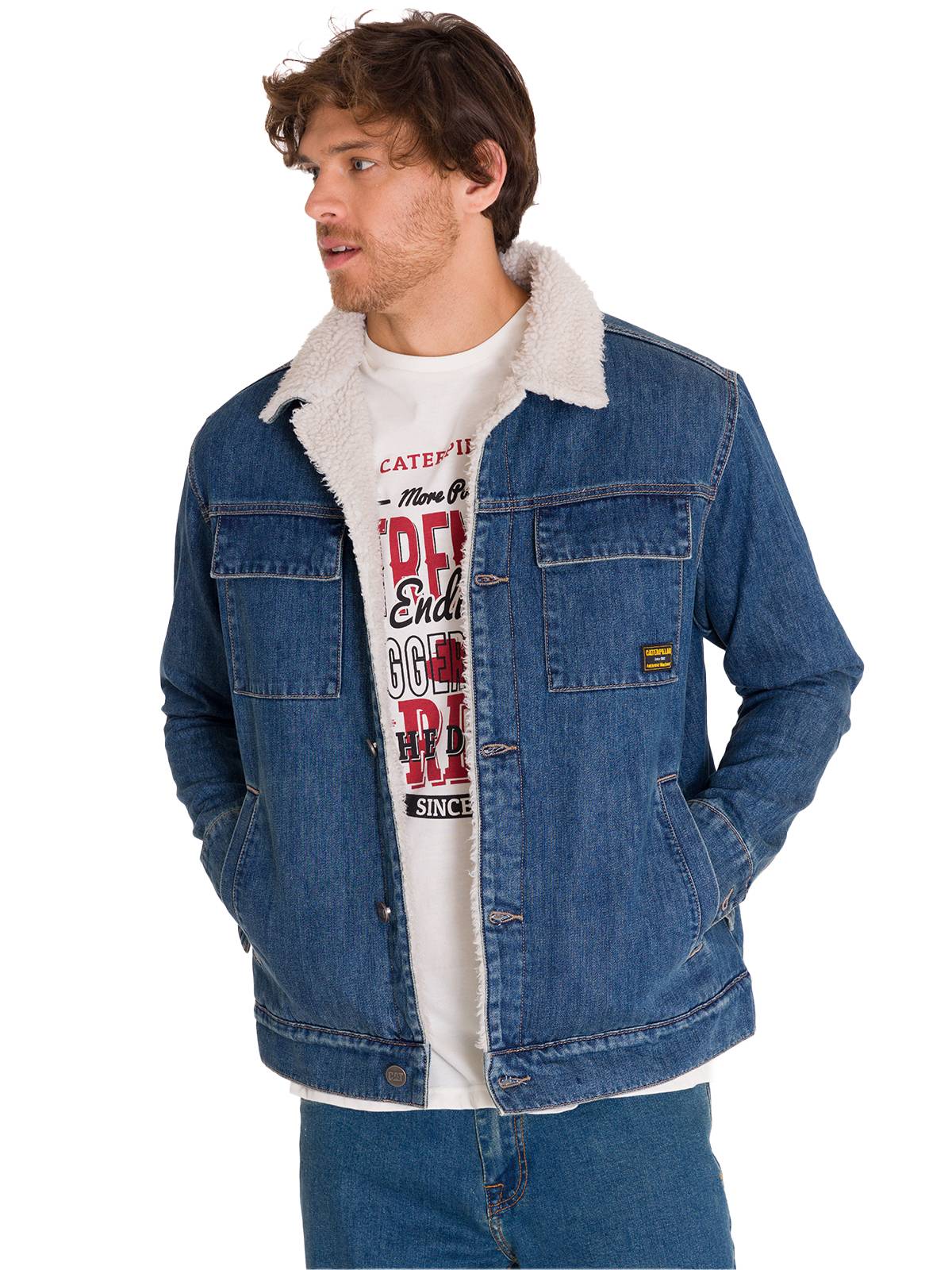 CHAQUETA UNISEX CAT DENIM SHERPA LINED WORK - 2