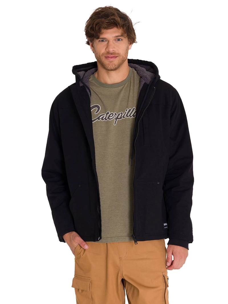 CHAQUETA ALGODÓN HOMBRE CAT NEGRO HOODED SHERPA LINED - 1