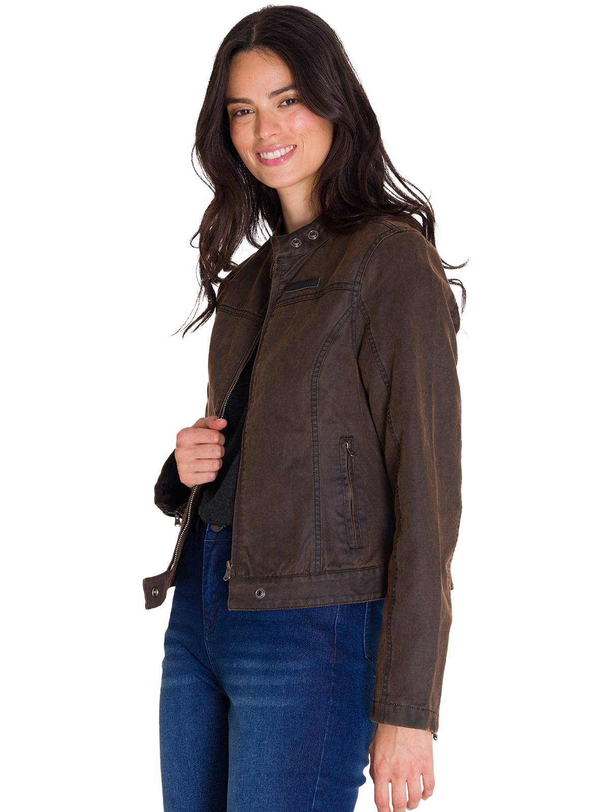 CHAQUETA CASUAL WAXED MOTO MUJER CAFÉ OSCURA CAT - 2