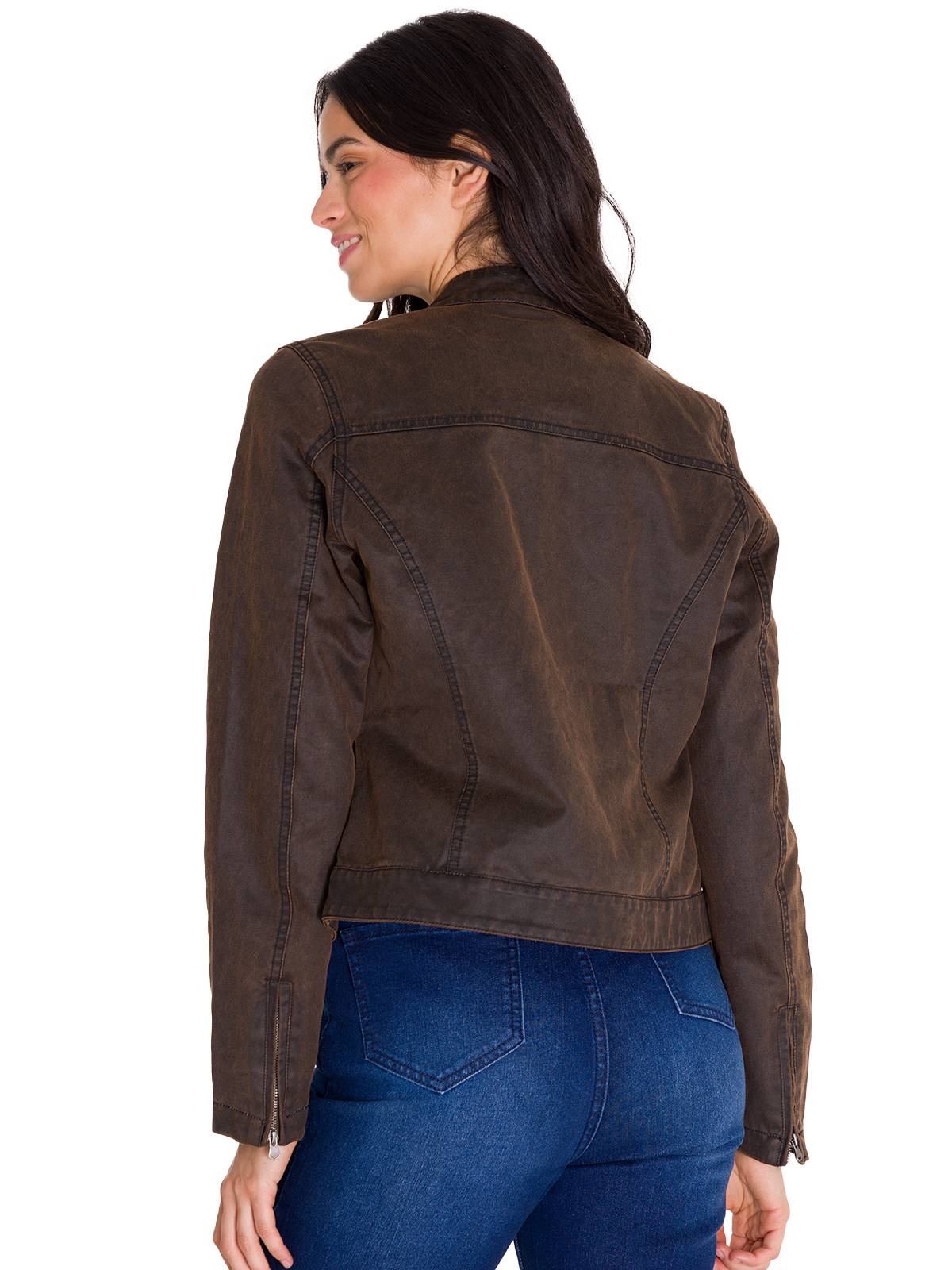 CHAQUETA CASUAL WAXED MOTO MUJER CAFÉ OSCURA CAT - 4