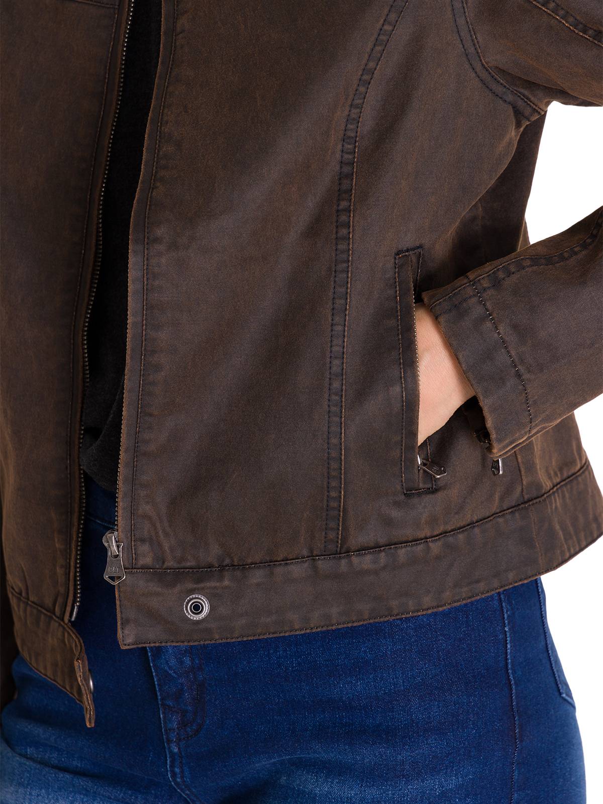 CHAQUETA CASUAL WAXED MOTO MUJER CAFÉ OSCURA CAT - 6