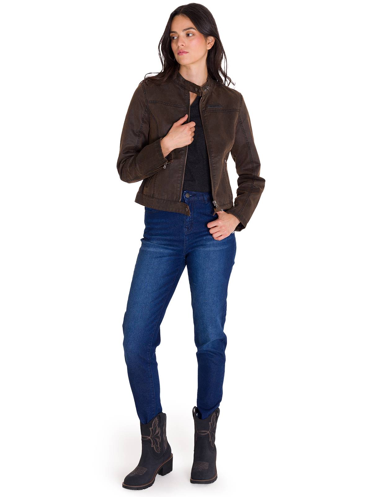 CHAQUETA CASUAL WAXED MOTO MUJER CAFÉ OSCURA CAT - 7