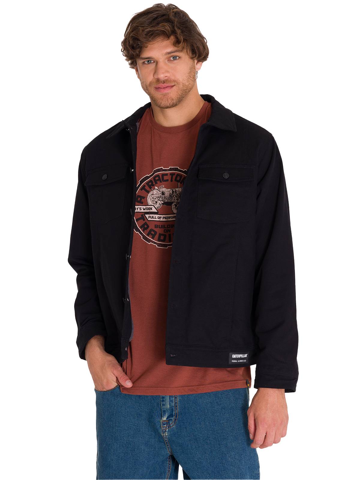 CHAQUETA CASUAL TRUCKER HOMBRE NEGRA CAT - 1