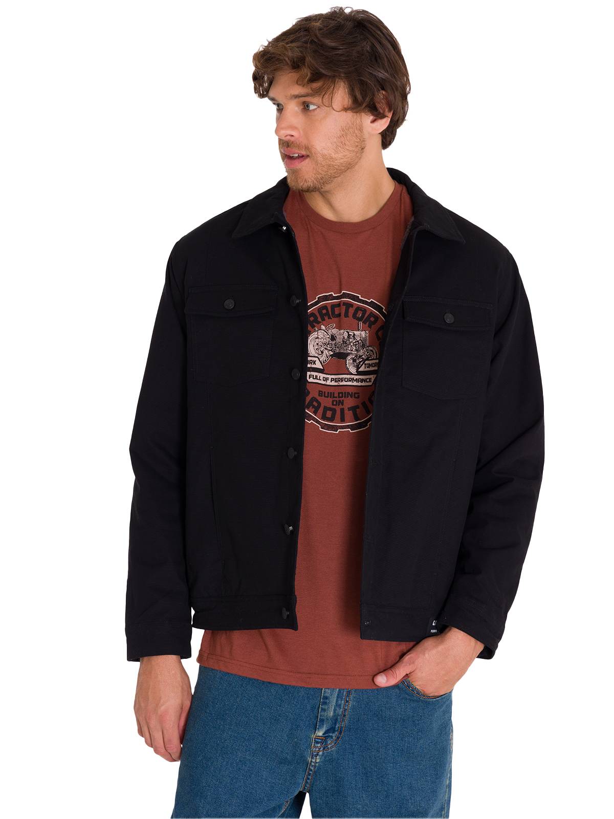 CHAQUETA CASUAL TRUCKER HOMBRE NEGRA CAT - 2