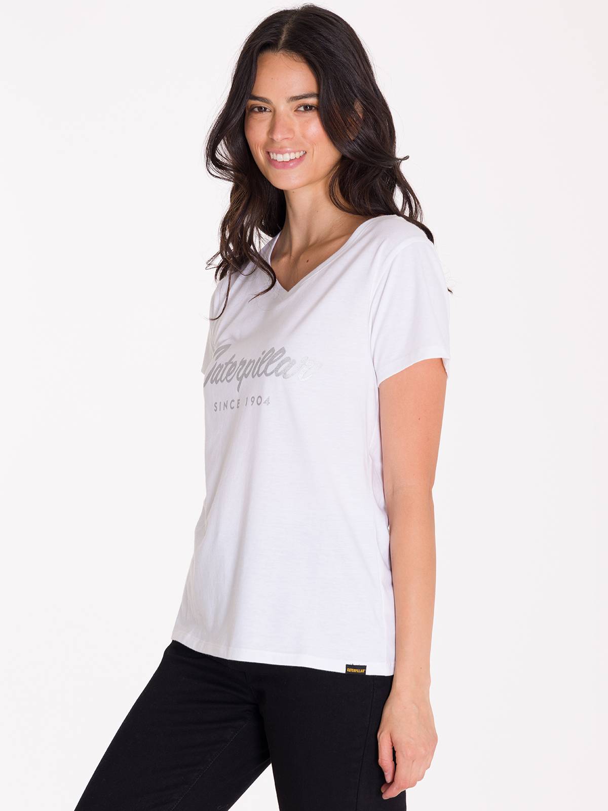 POLERA METALLIC SCRIPT V-NECK MUJER BLANCA CAT - 1