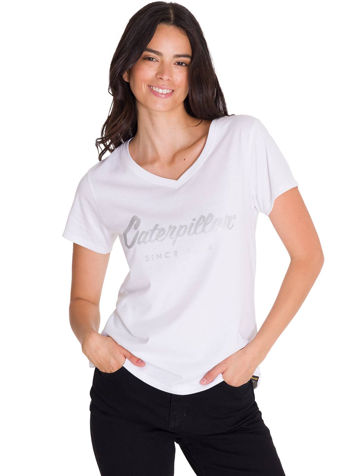 POLERA METALLIC SCRIPT V-NECK MUJER BLANCA CAT - 2