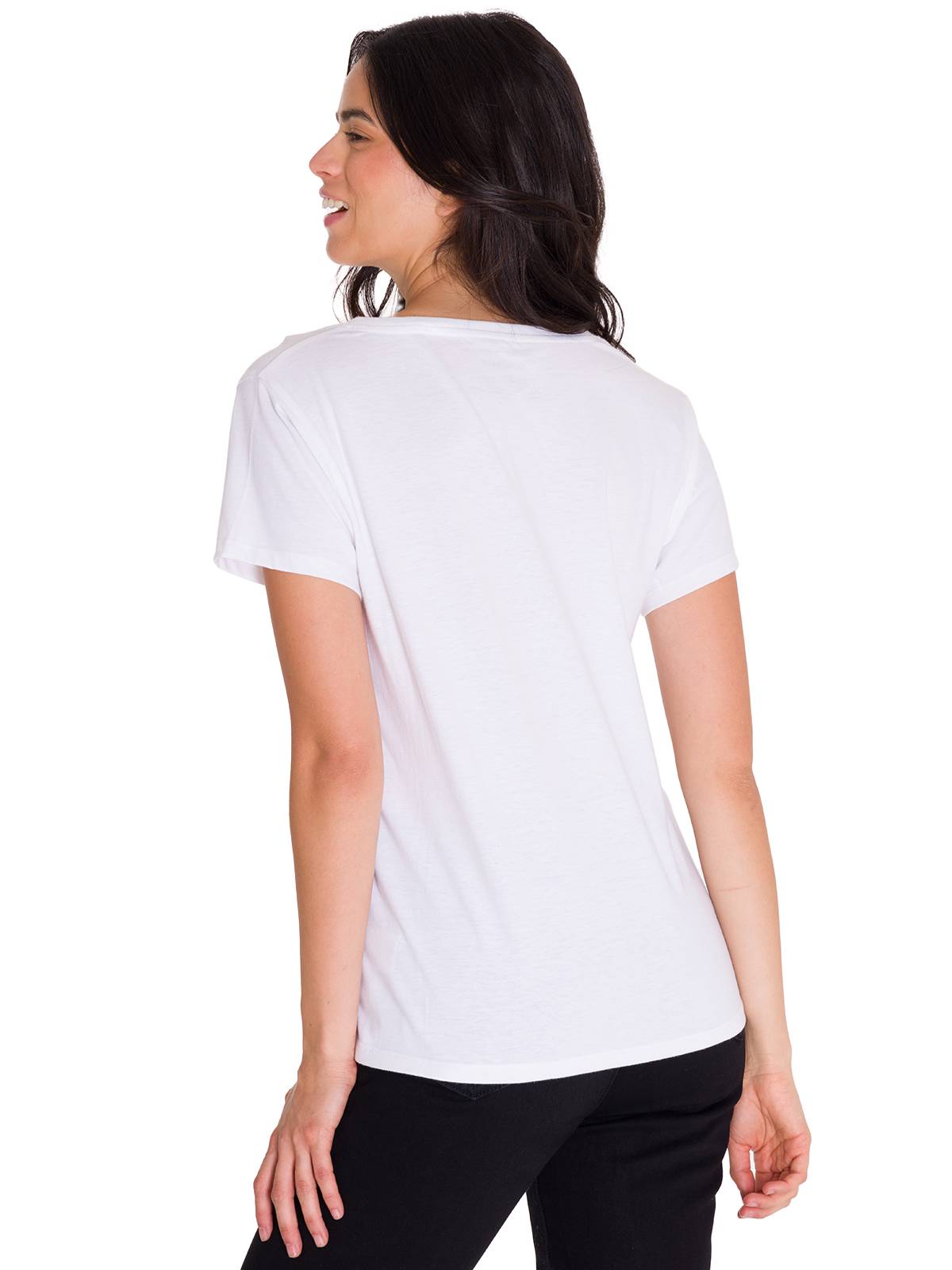 POLERA METALLIC SCRIPT V-NECK MUJER BLANCA CAT - 4