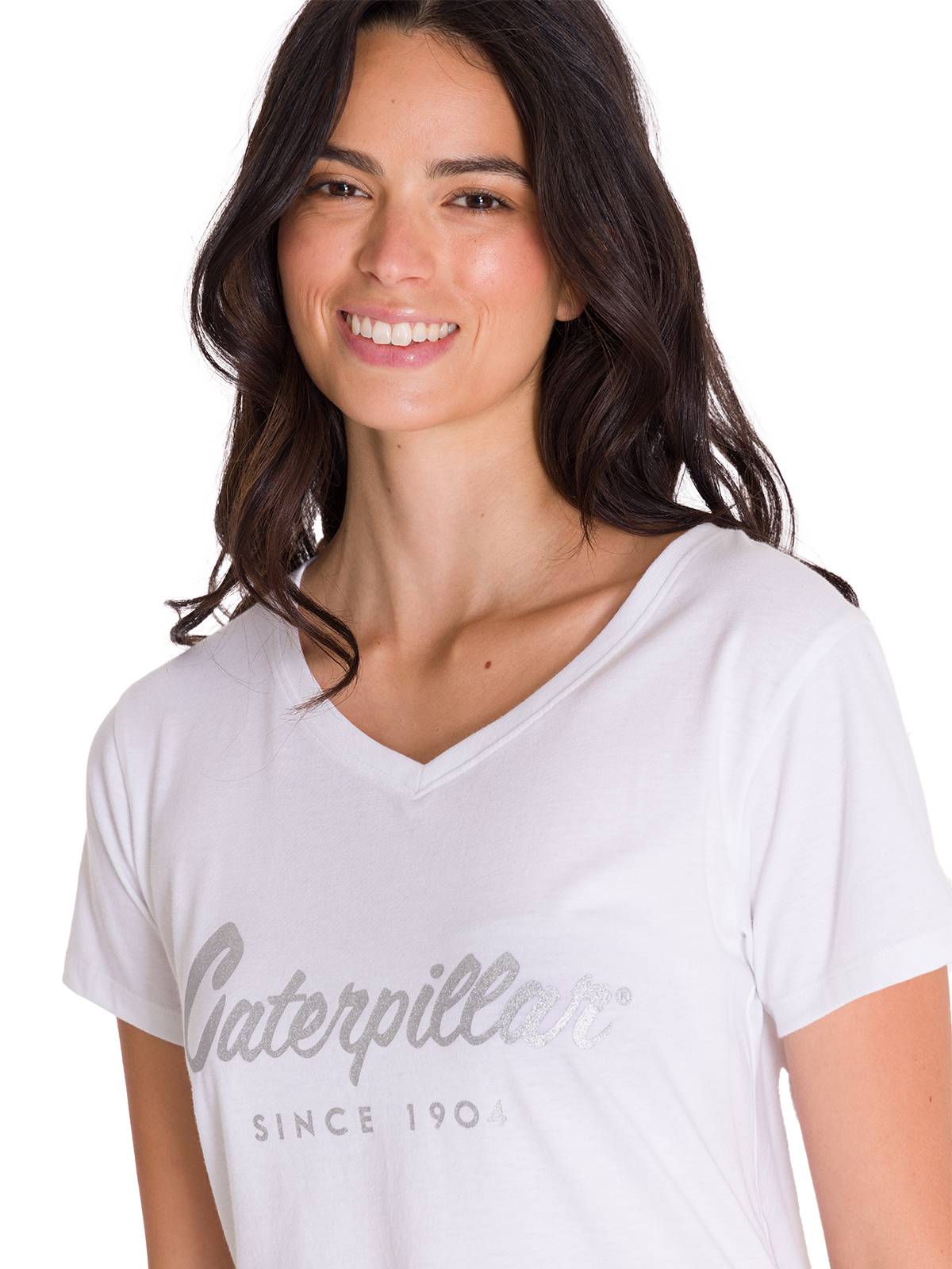 POLERA METALLIC SCRIPT V-NECK MUJER BLANCA CAT - 5