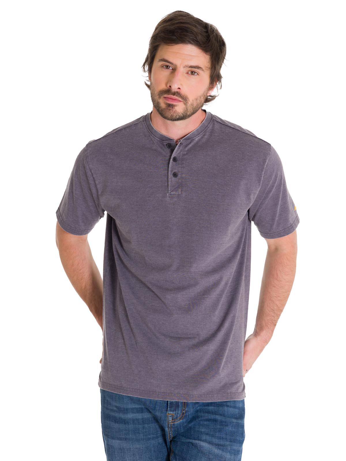 POLERA BURNOUT HENLEY HOMBRE GRIS CAT - 1