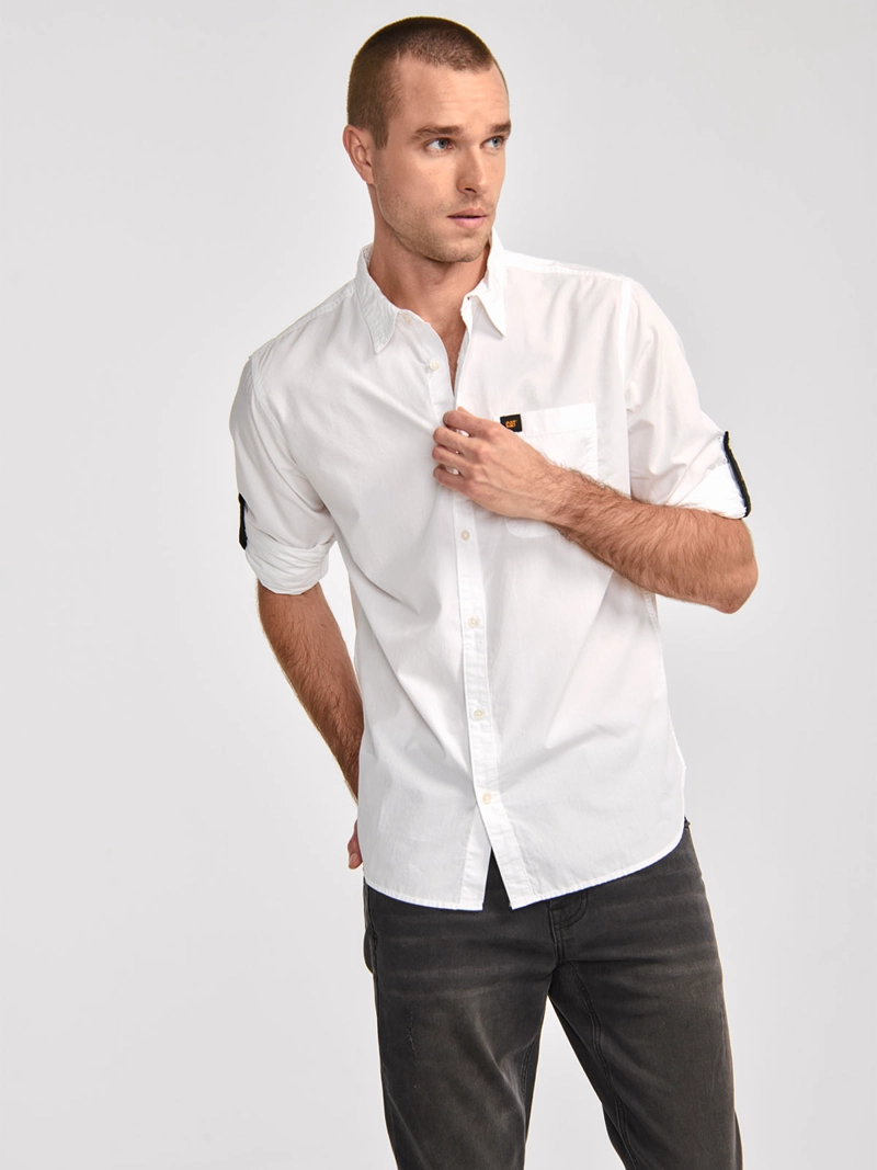 CAMISA MANGA LARGA CASUAL FUNDATION HOMBRE BLANCO CAT - 2