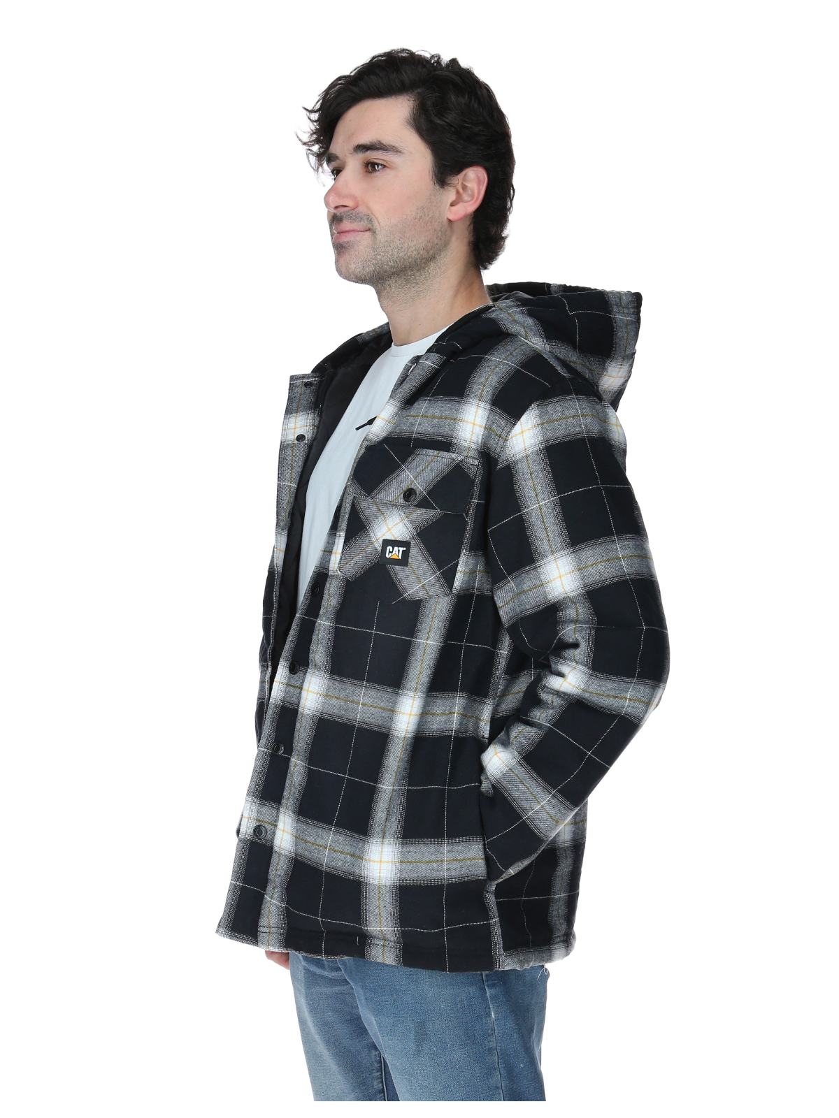 CHAQUETA HOODED FLANNEL HOMBRE EN COLOR NEGRO Y EN COLOR BLANCO CAT - 2