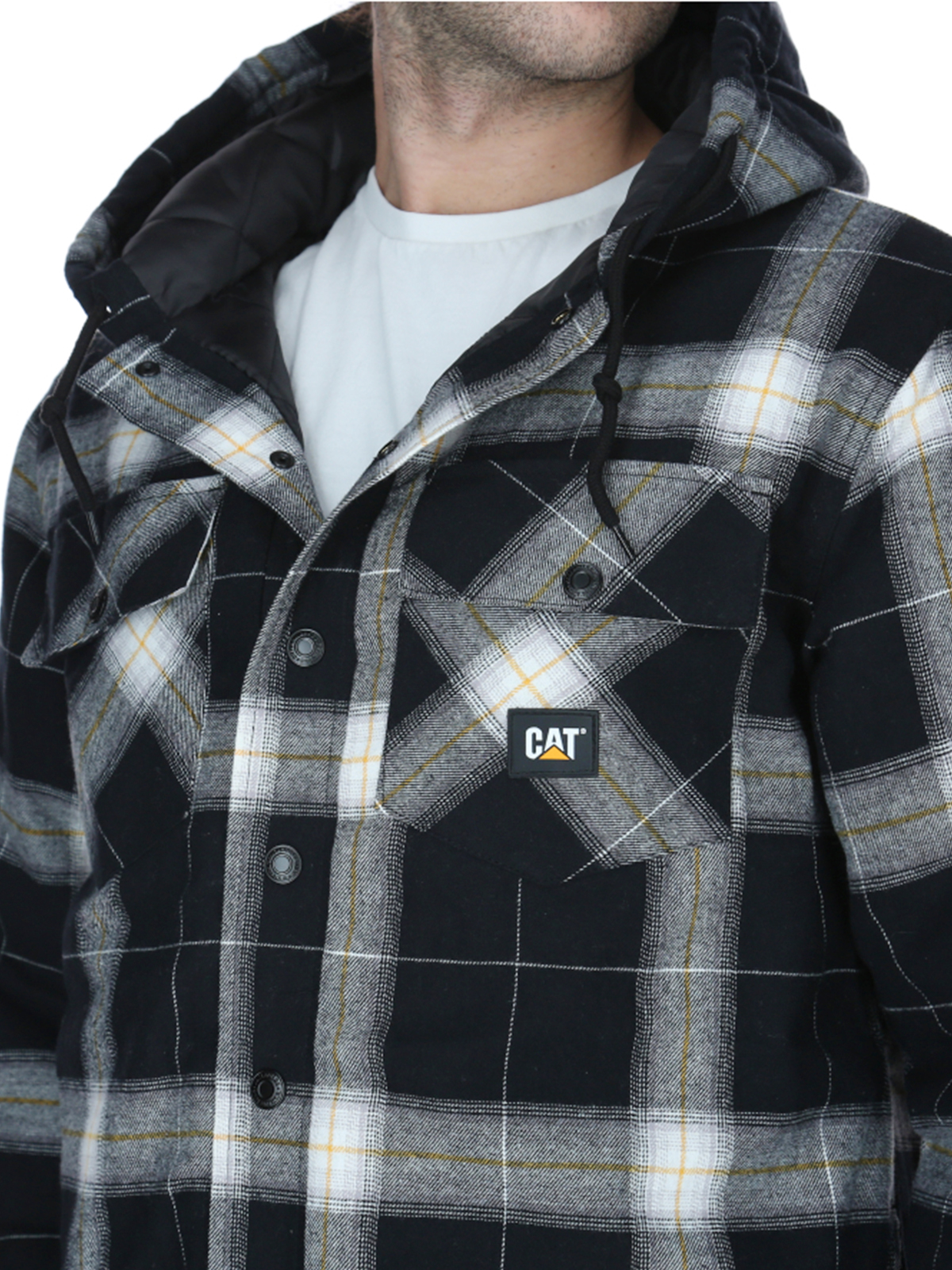 CHAQUETA HOODED FLANNEL HOMBRE EN COLOR NEGRO Y EN COLOR BLANCO CAT - 5