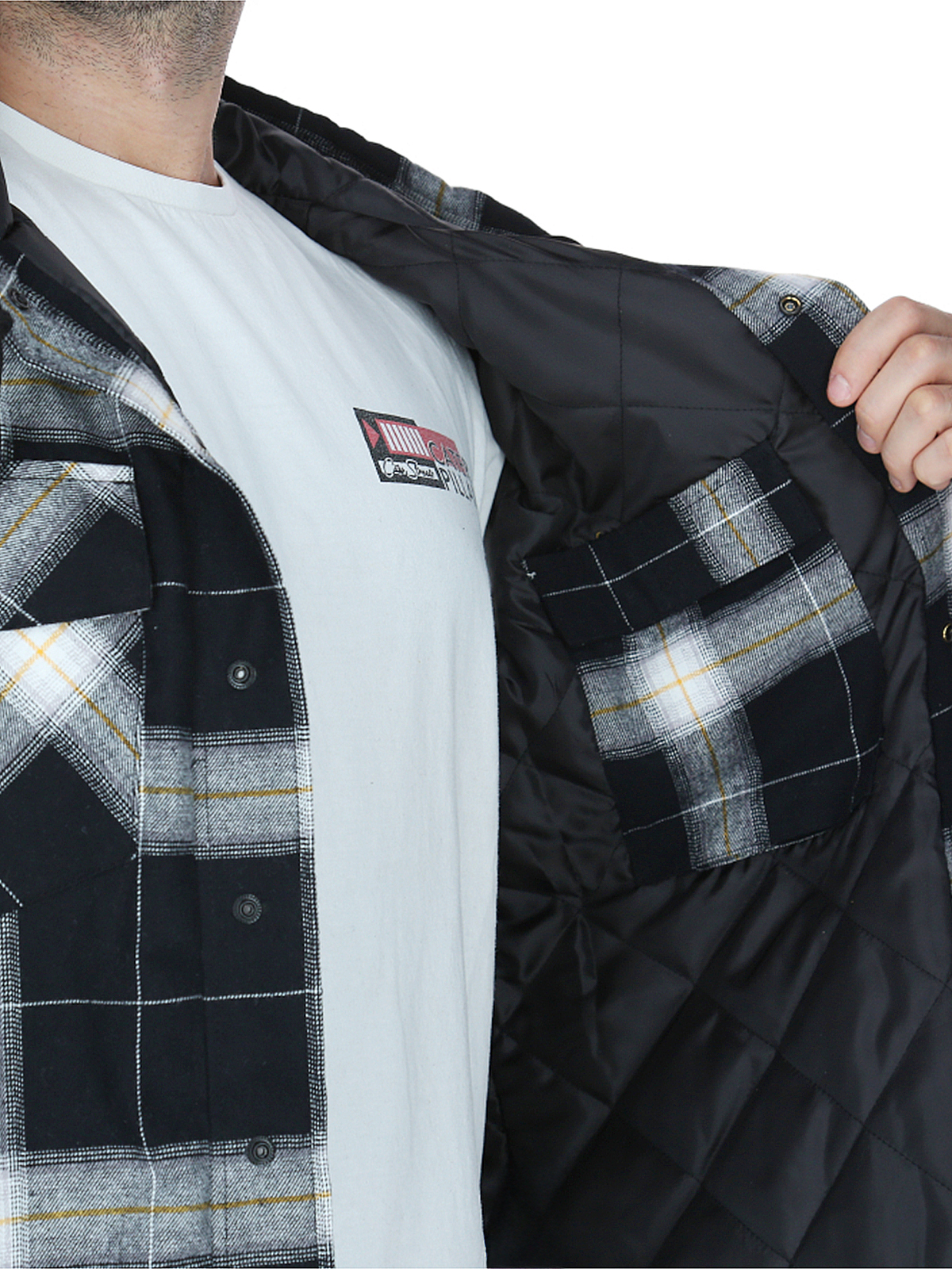 CHAQUETA HOODED FLANNEL HOMBRE EN COLOR NEGRO Y EN COLOR BLANCO CAT - 6