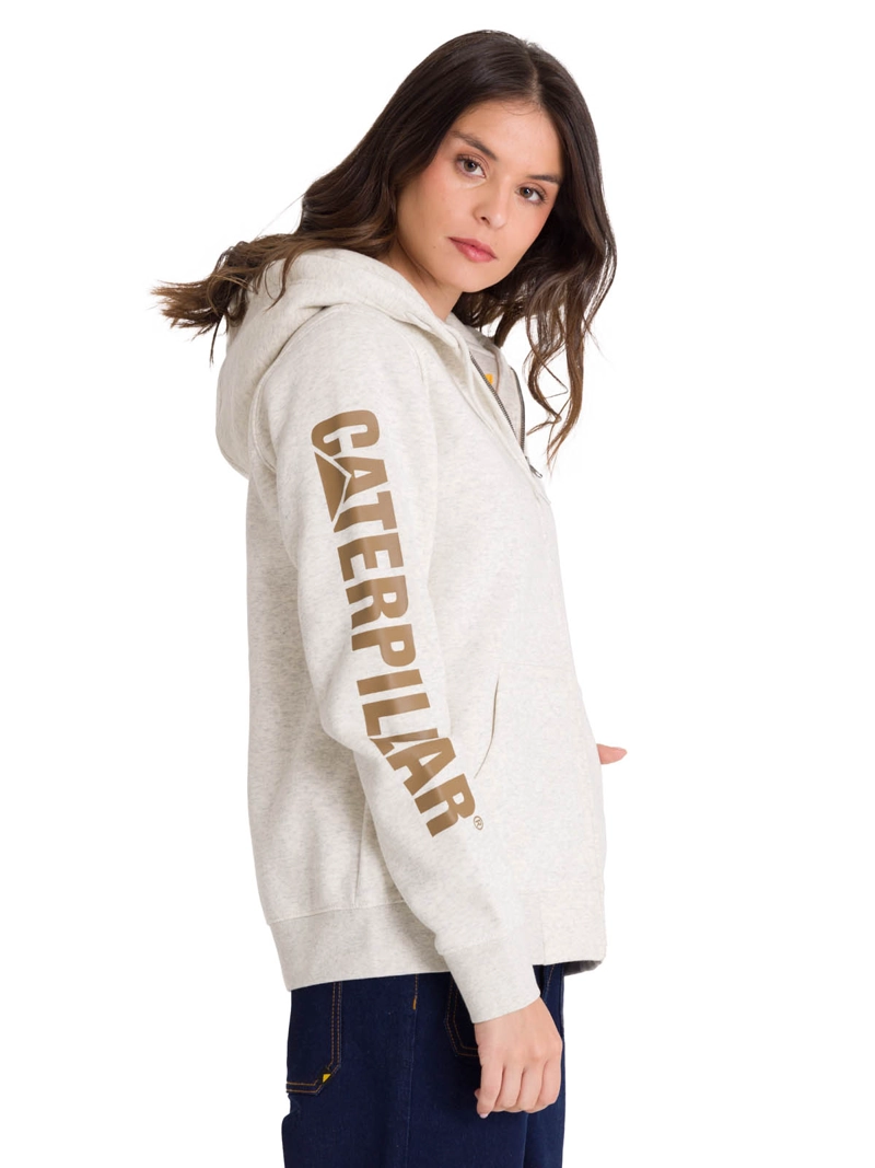 POLERON FULL ZIP TRADEMARK BANNER MUJER BEIGE CAT - 4