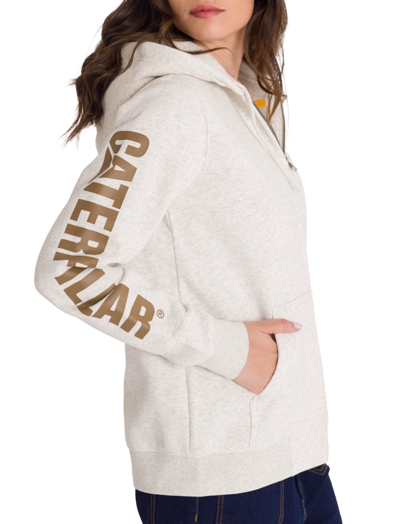 POLERON FULL ZIP TRADEMARK BANNER MUJER BEIGE CAT - 6