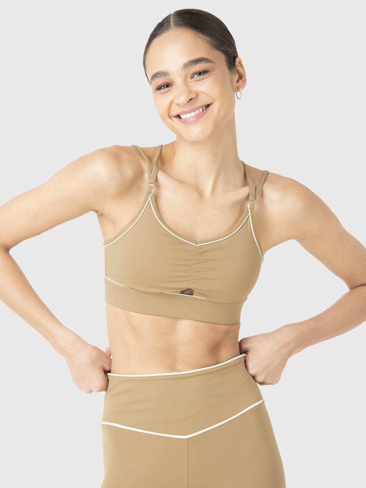 PETO DEPORTIVO MUJER PIPING BRA EN COLOR CAFE CLARO BSOUL - 1