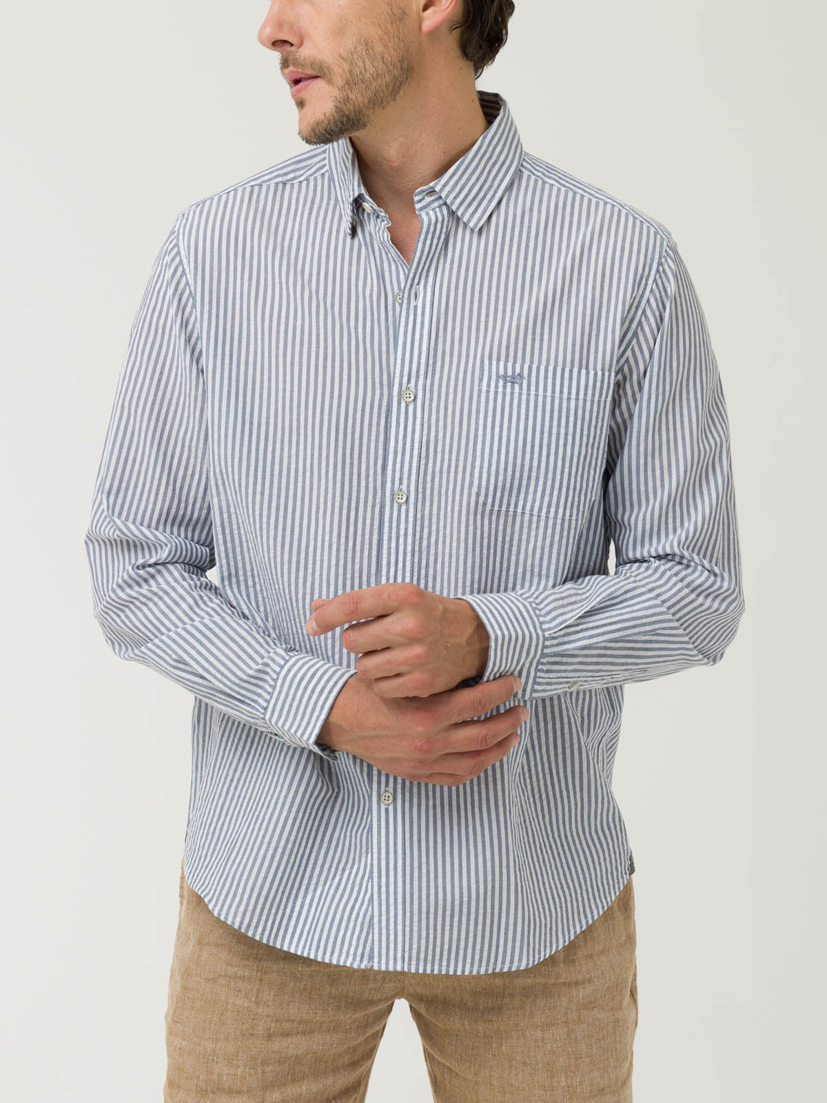 CAMISA ALGODÓN ORGÁNICO HOMBRE RAYA AZUL ROCKFORD - 5
