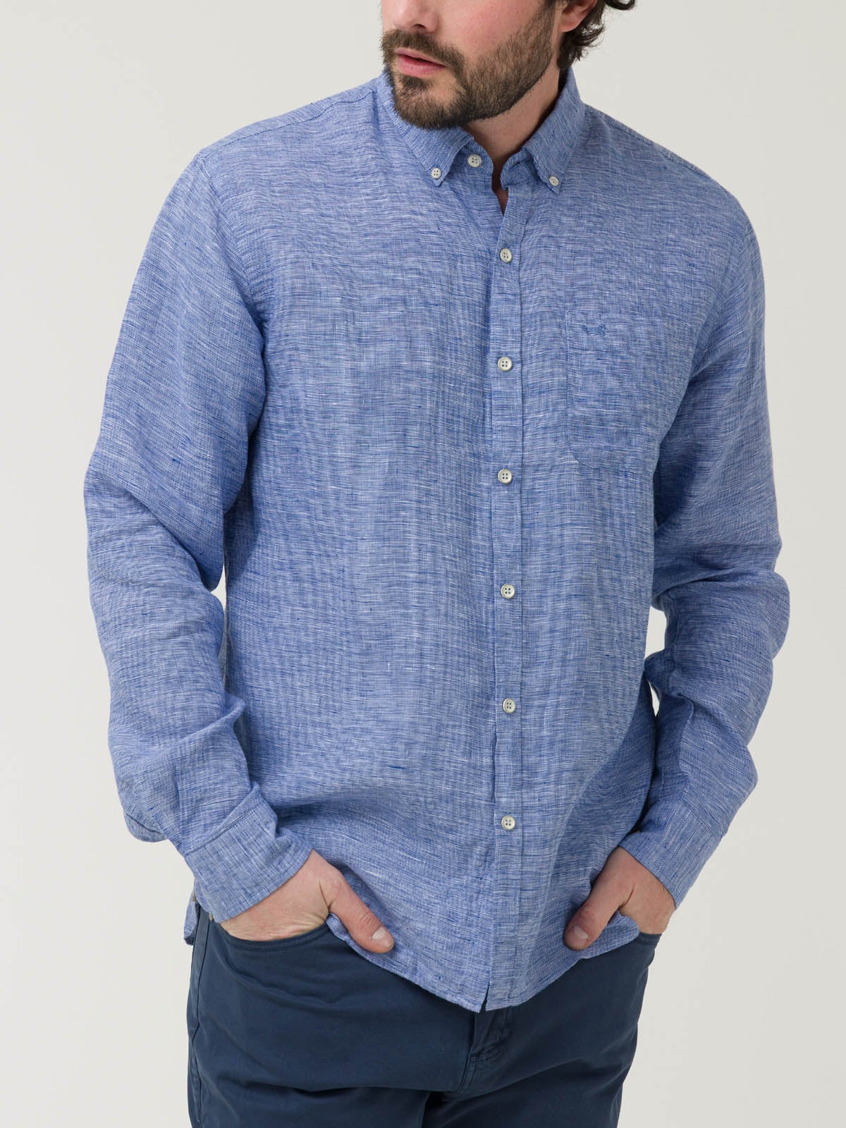 CAMISA LINO ORGÁNICO HOMBRE LINENTEX AZUL ROCKFORD - 5