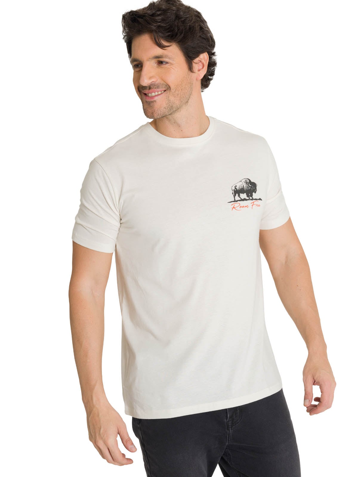 POLERA MANGA CORTA HOMBRE ROAM FREE BISON BLANCO CAT - 1