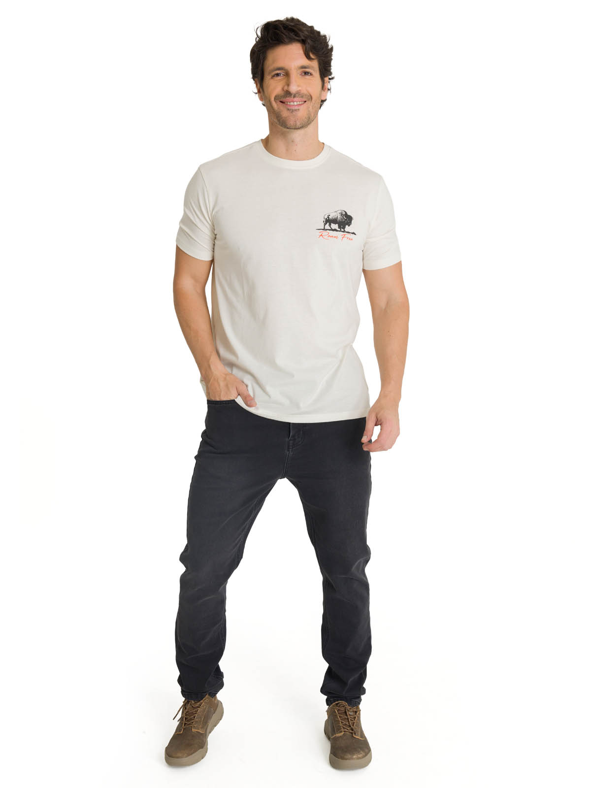 POLERA MANGA CORTA HOMBRE ROAM FREE BISON BLANCO CAT - 6
