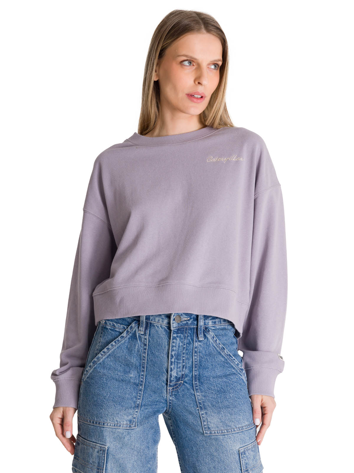 POLERON CREWNECK MUJER RELAXED FRENCH TERRY LILA CAT - 1