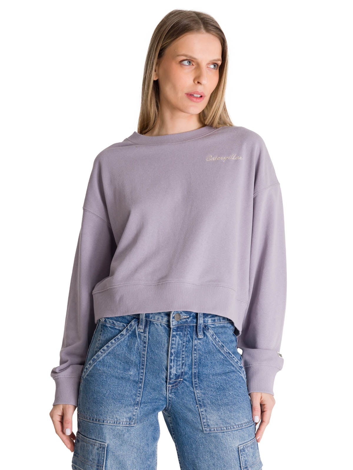 POLERON CREWNECK MUJER RELAXED FRENCH TERRY LILA CAT - 1