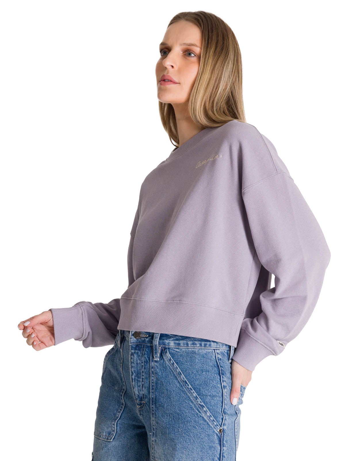 POLERON CREWNECK MUJER RELAXED FRENCH TERRY LILA CAT - 2