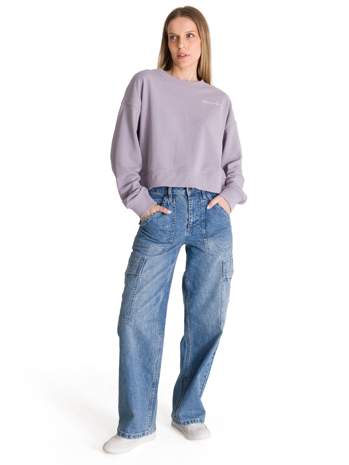 POLERON CREWNECK MUJER RELAXED FRENCH TERRY LILA CAT - 6