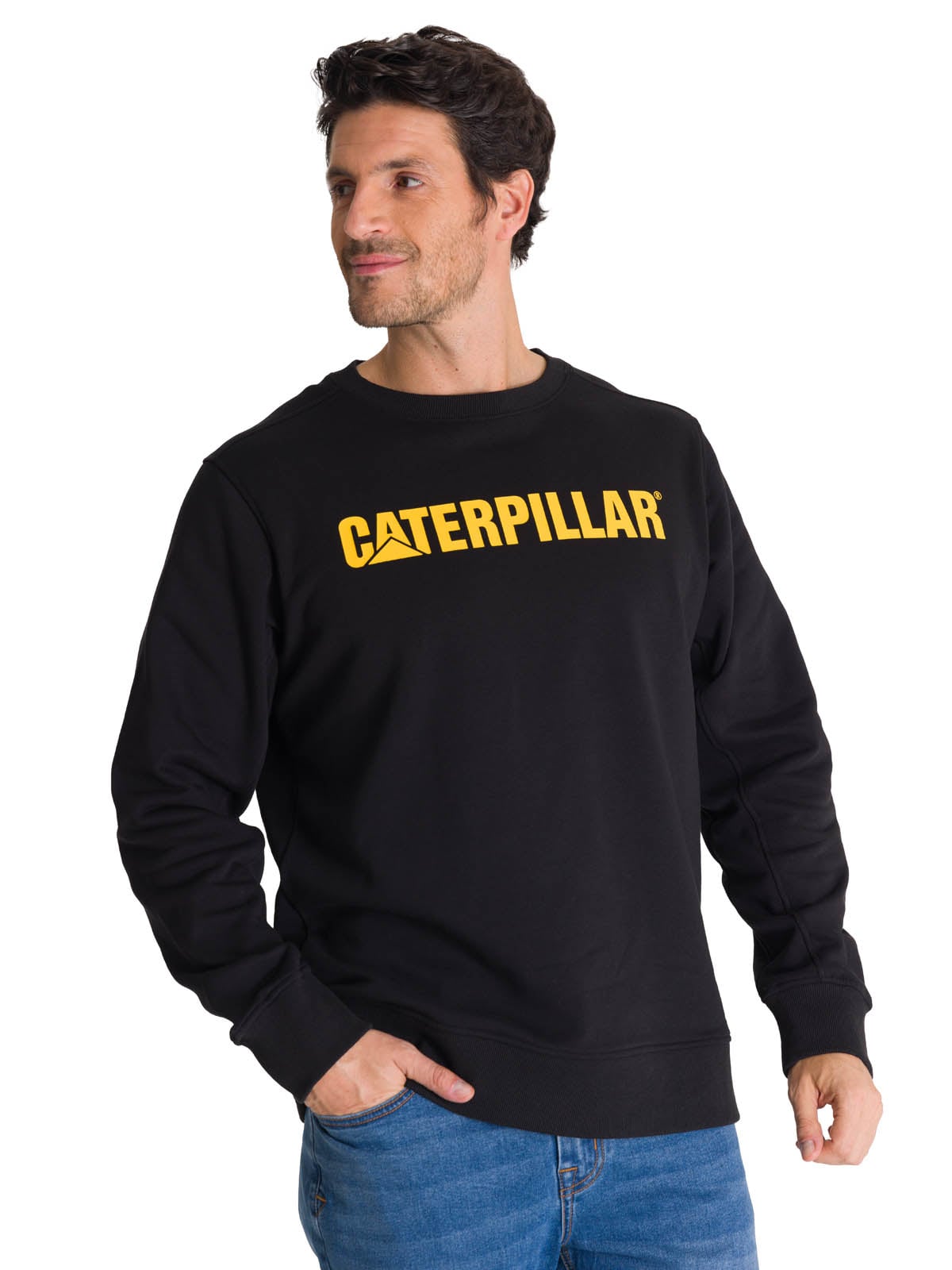 POLERON CREWNECK HOMBRE LOGO NEGRO CAT - 1