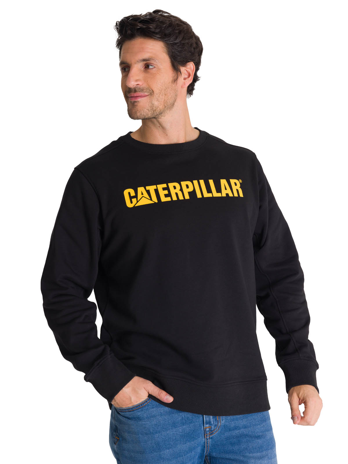 POLERON CREWNECK HOMBRE LOGO NEGRO CAT - 1