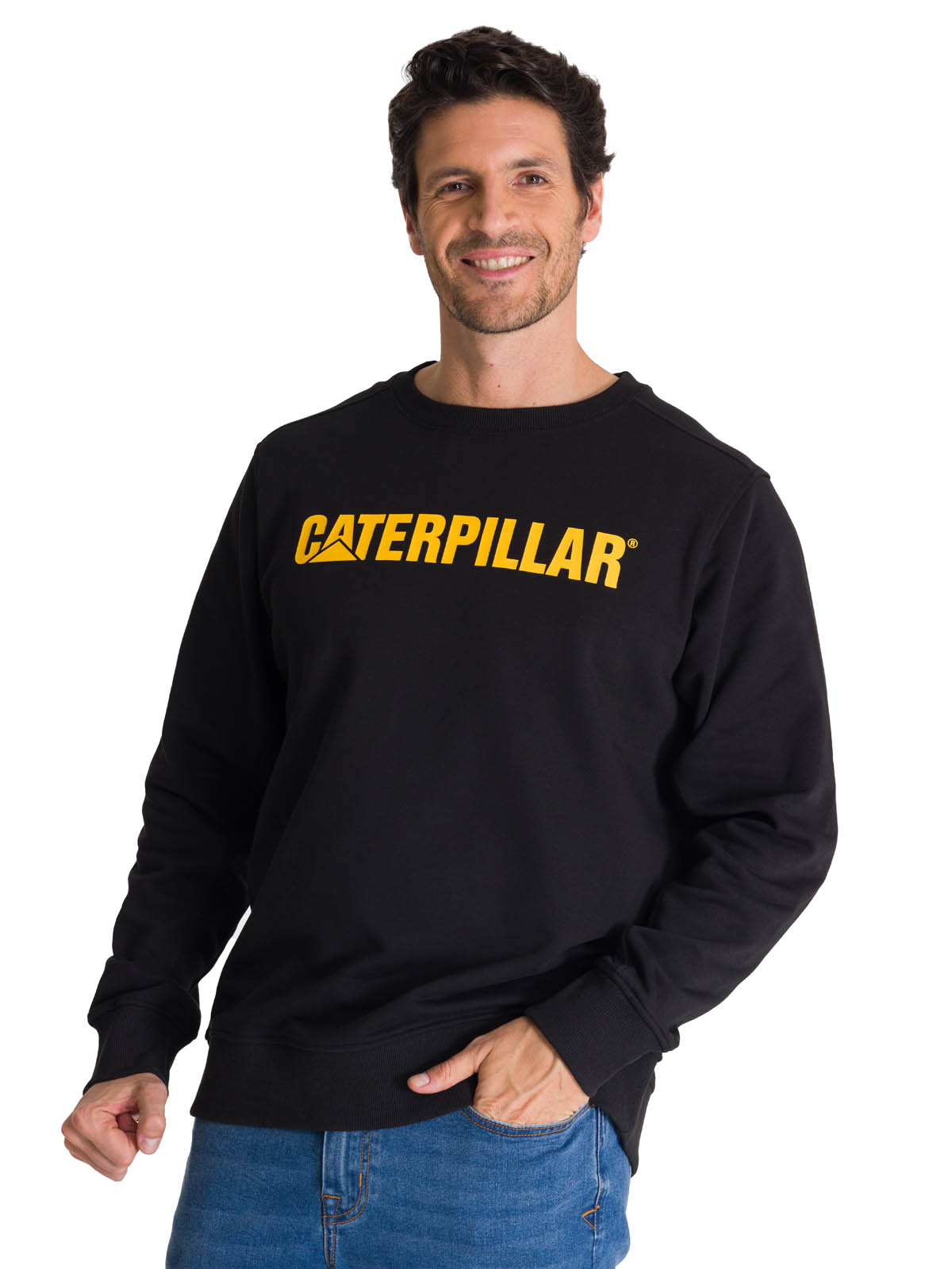 POLERON CREWNECK HOMBRE LOGO NEGRO CAT - 2