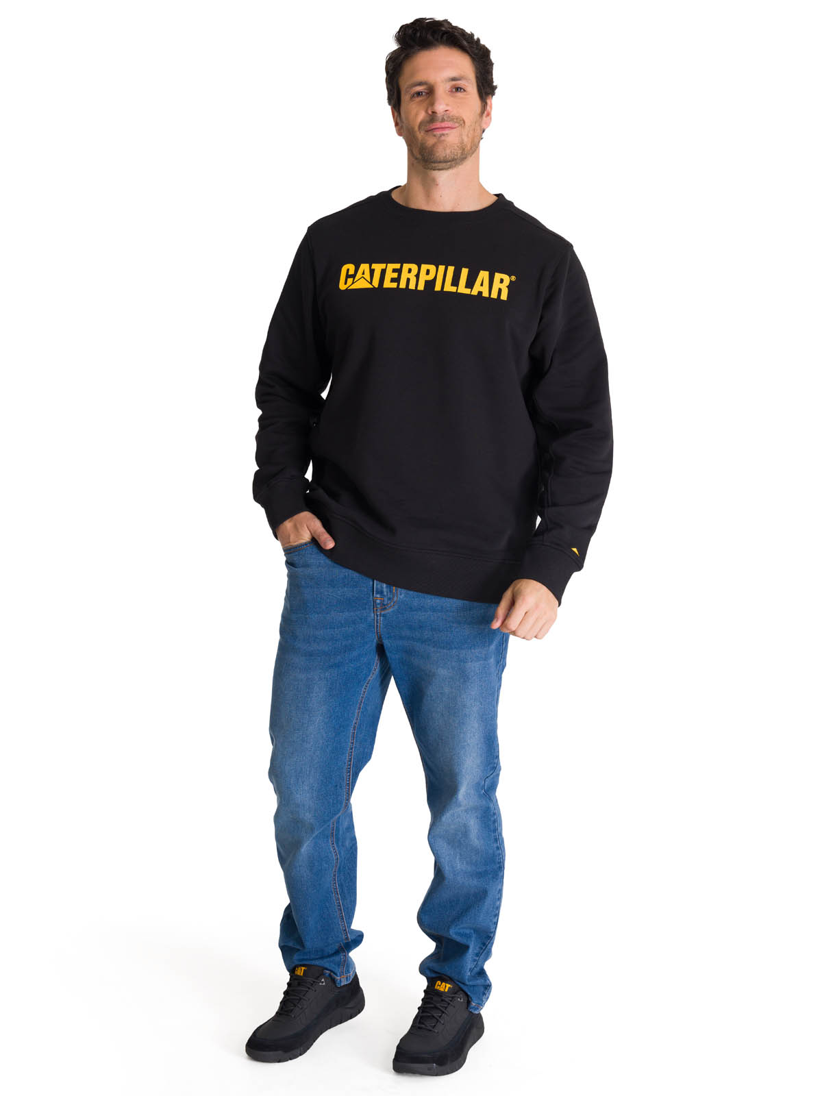 POLERON CREWNECK HOMBRE LOGO NEGRO CAT - 6