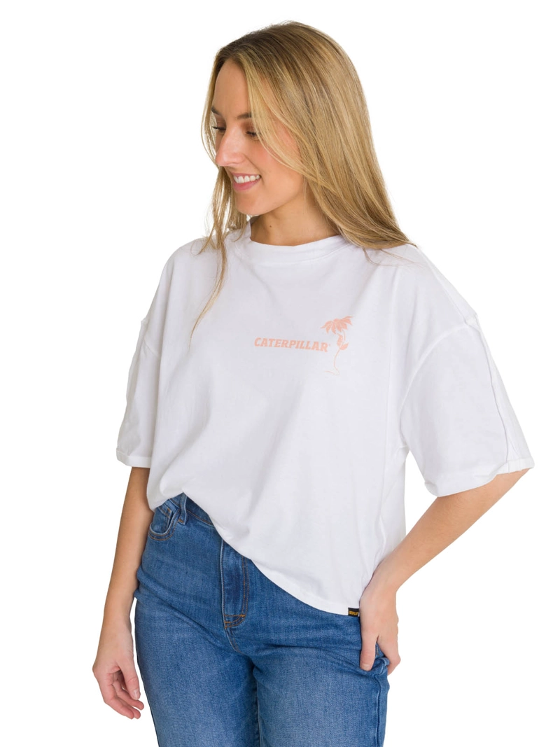 POLERA MANGA CORTA OVERSIZE MUJER DISEÑO EN COLOR BLANCO CAT - 2