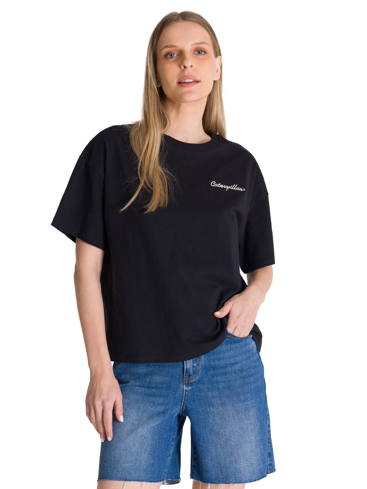 POLERA MANGA CORTA BOXY MUJER BORDATO EN COLOR NEGRO CAT - 1