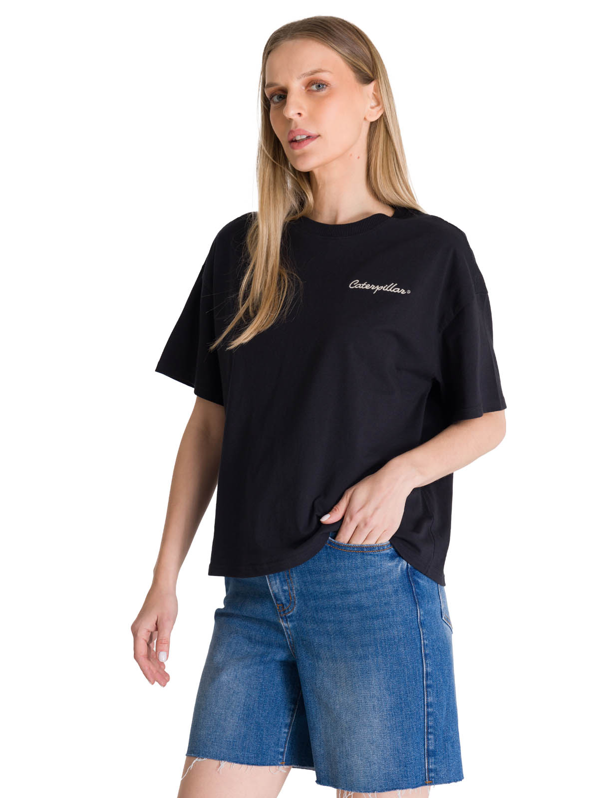 POLERA MANGA CORTA BOXY MUJER BORDATO EN COLOR NEGRO CAT - 2