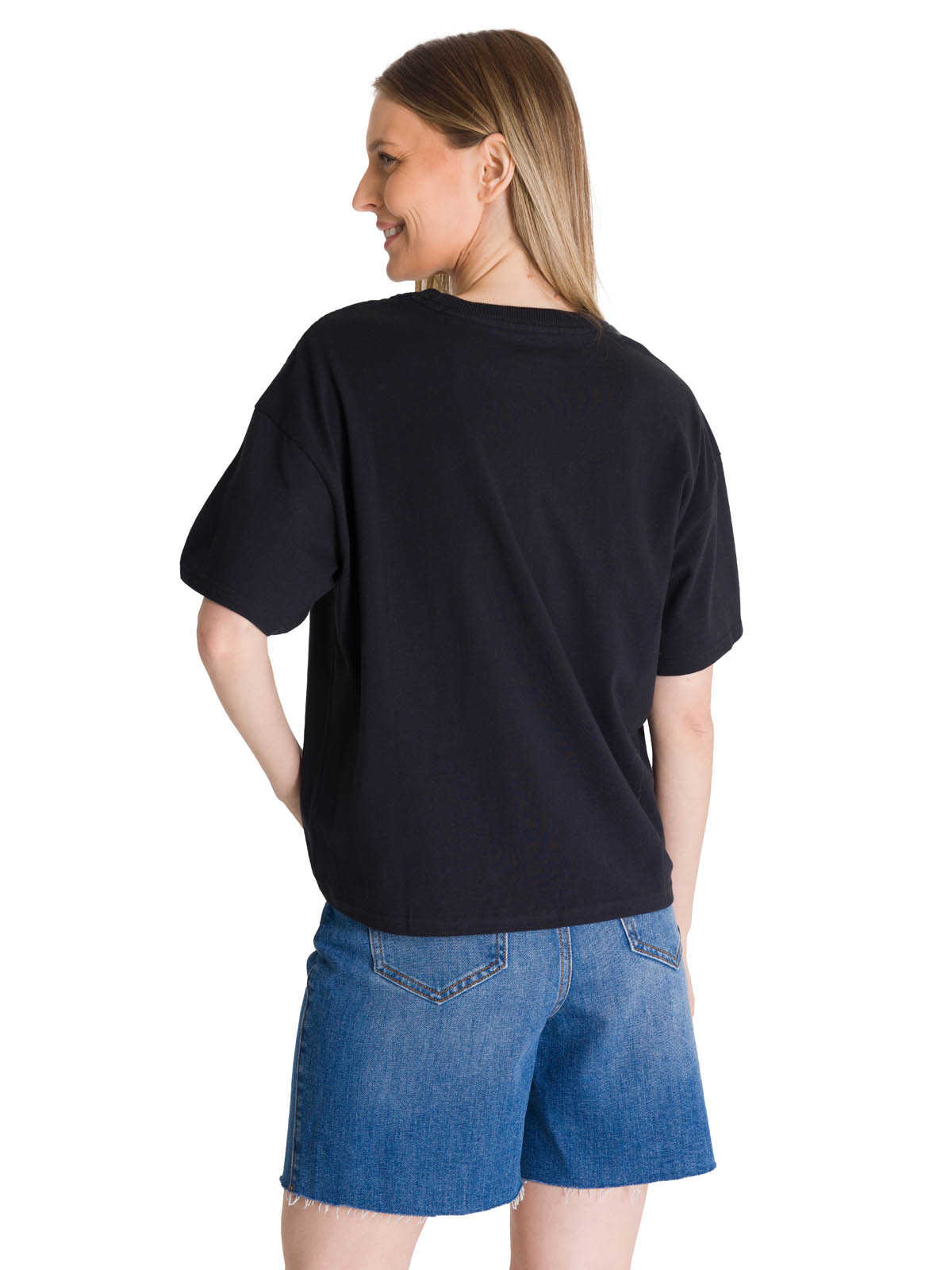 POLERA MANGA CORTA BOXY MUJER BORDATO EN COLOR NEGRO CAT - 4