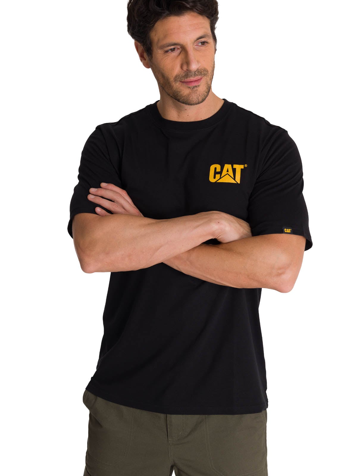 POLERA MANGA CORTA HOMBRE DISEÑO HARD WORK NEGRO CAT - 1