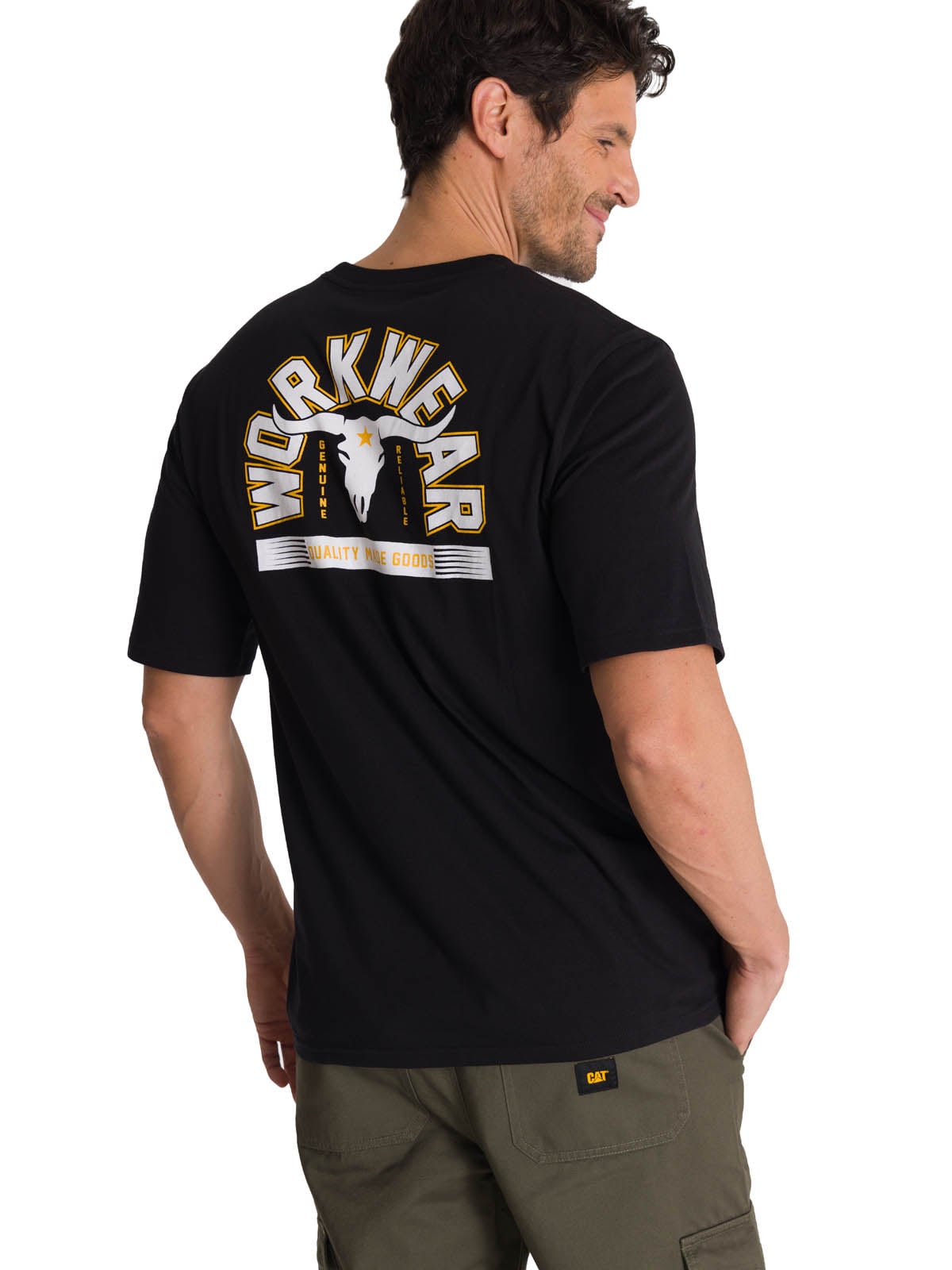 POLERA MANGA CORTA HOMBRE DISEÑO HARD WORK NEGRO CAT - 4