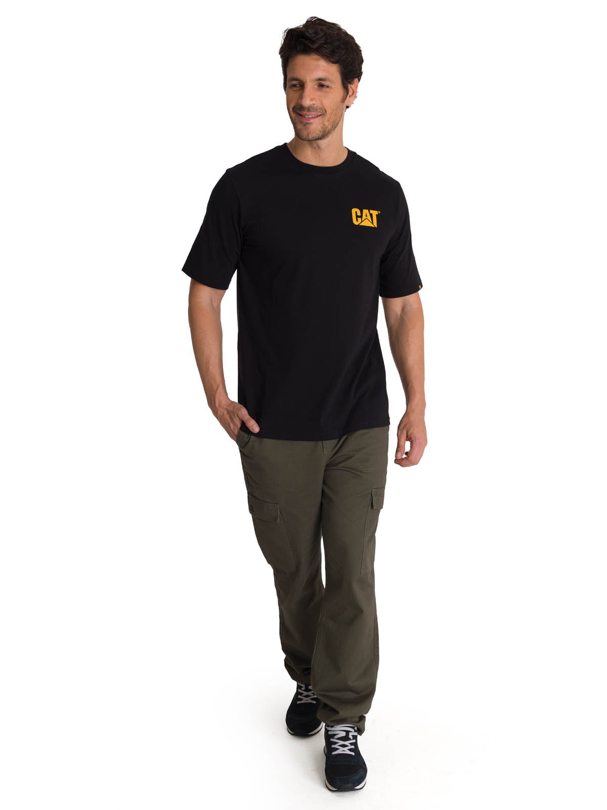 POLERA MANGA CORTA HOMBRE DISEÑO HARD WORK NEGRO CAT - 6