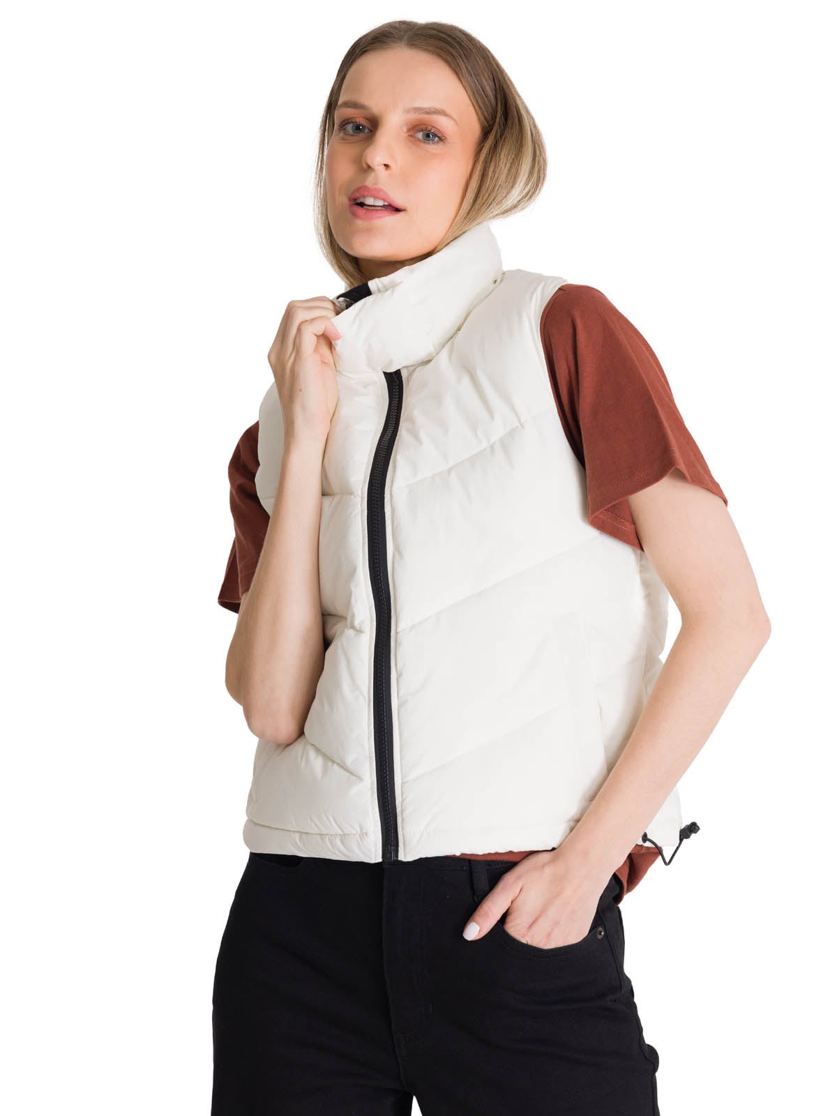 CHAQUETA VEST MUJER CROPPED PUFFER VEST EN COLOR BLANCO CAT - 2