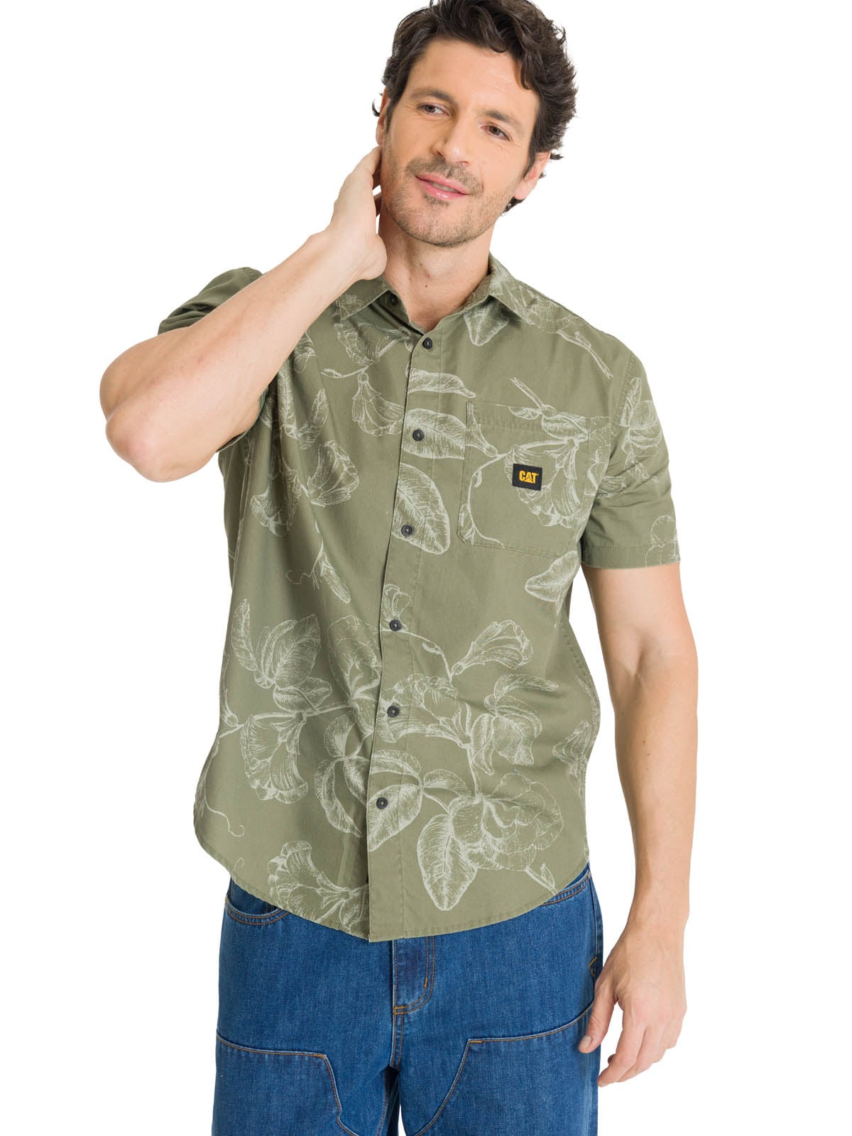 CAMISA MANGA CORTA HOMBRE PRINTED POPLIN VERDE CAT - 2