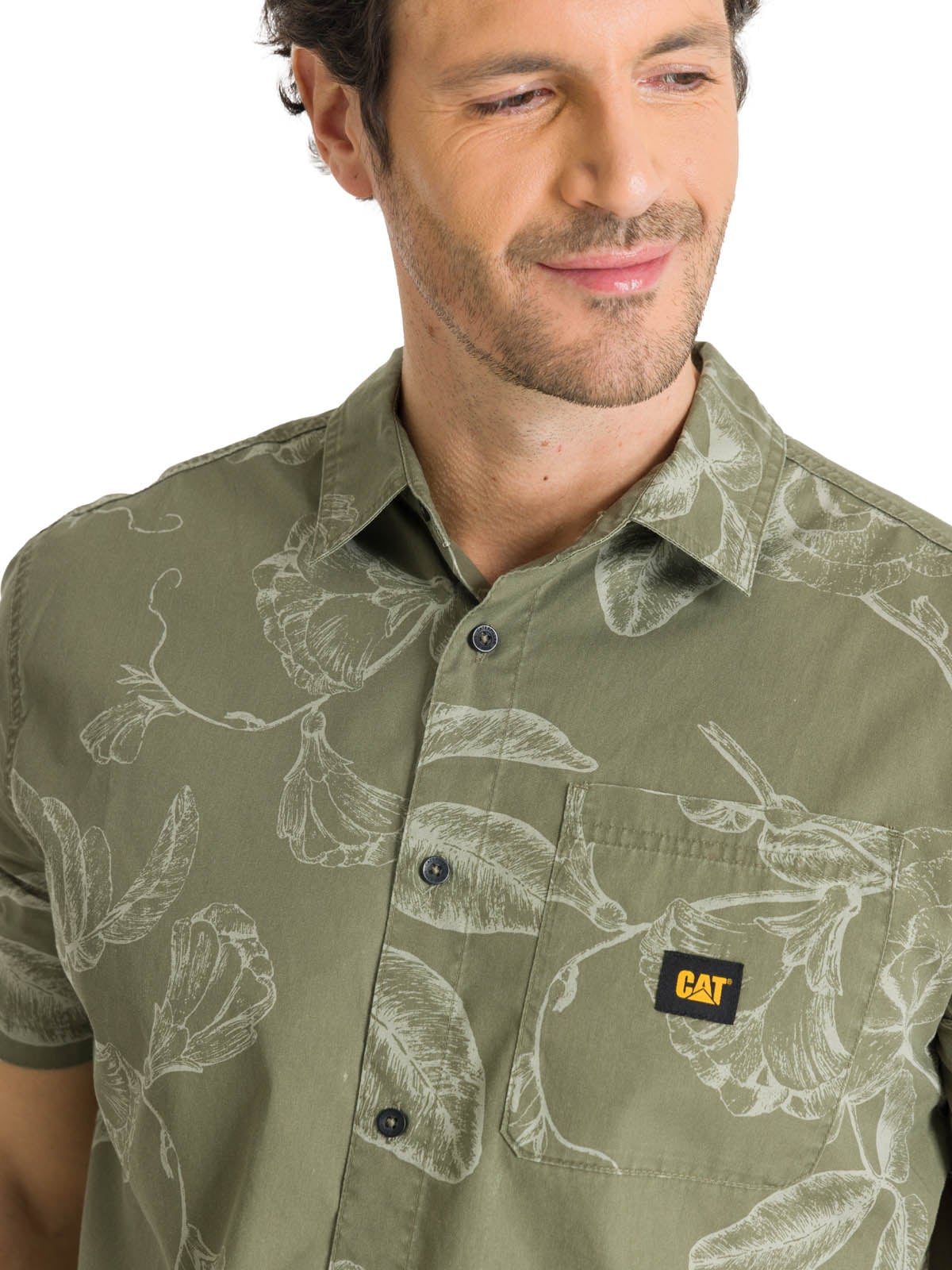 CAMISA MANGA CORTA HOMBRE PRINTED POPLIN VERDE CAT - 5