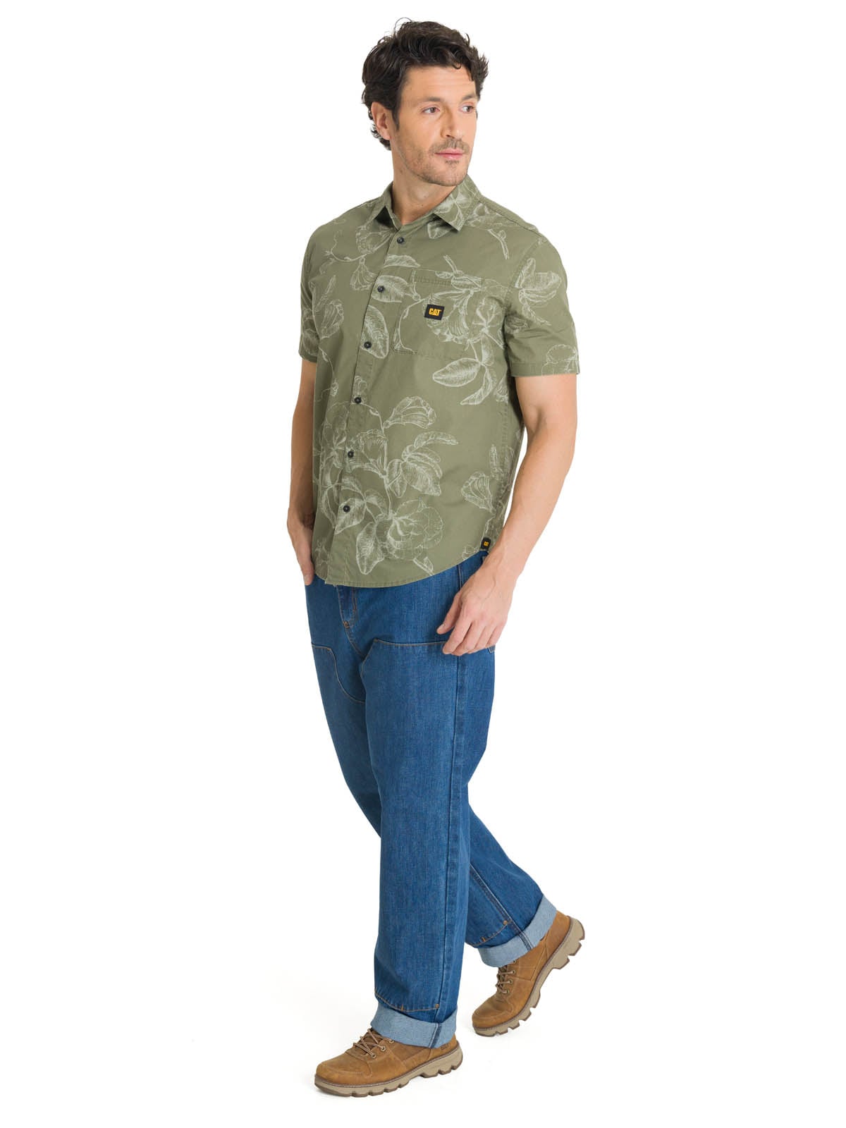 CAMISA MANGA CORTA HOMBRE PRINTED POPLIN VERDE CAT - 6