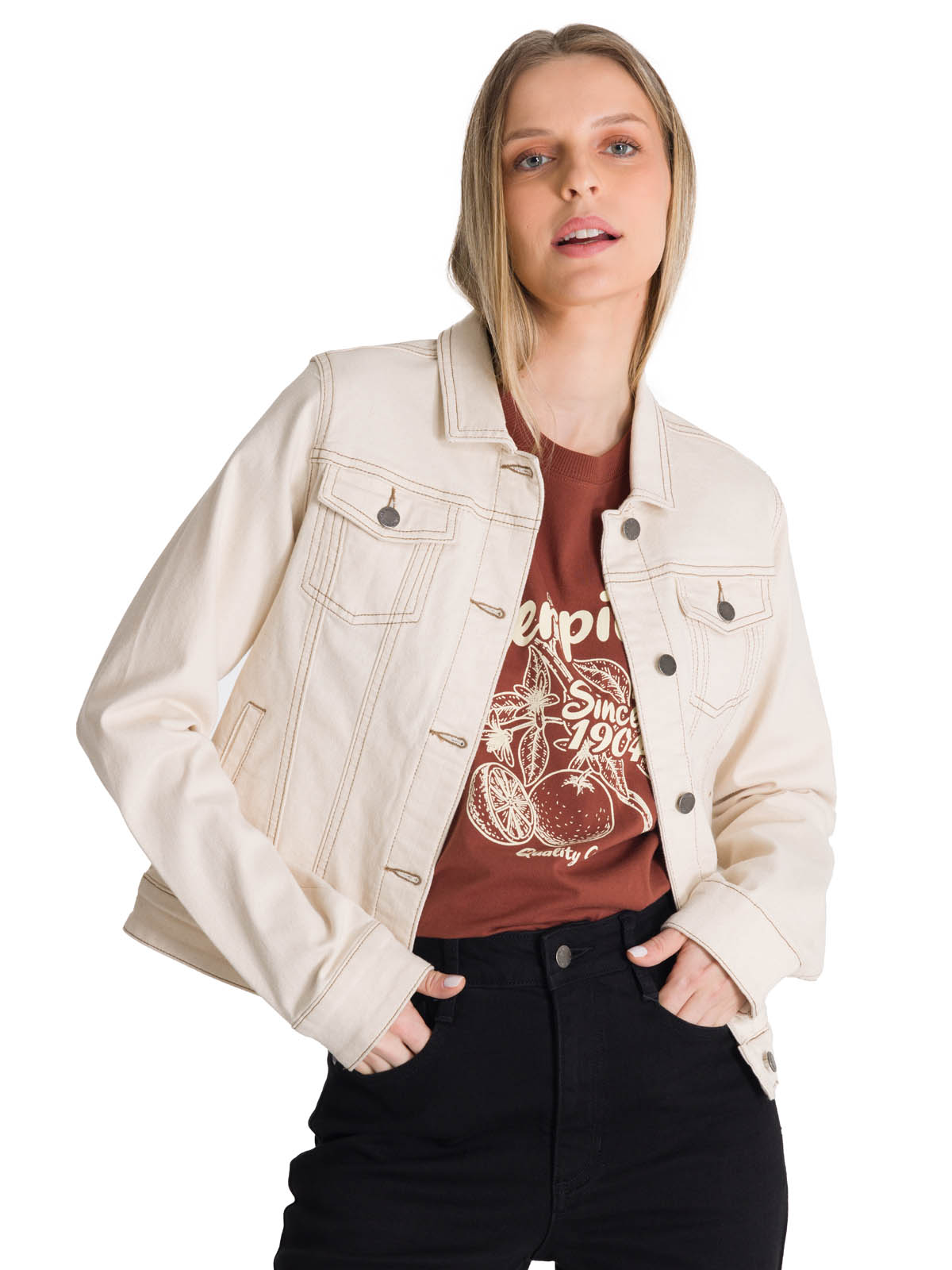 CHAQUETA DE JEANS MUJER FOUNDATION BEIGE CAT - 1